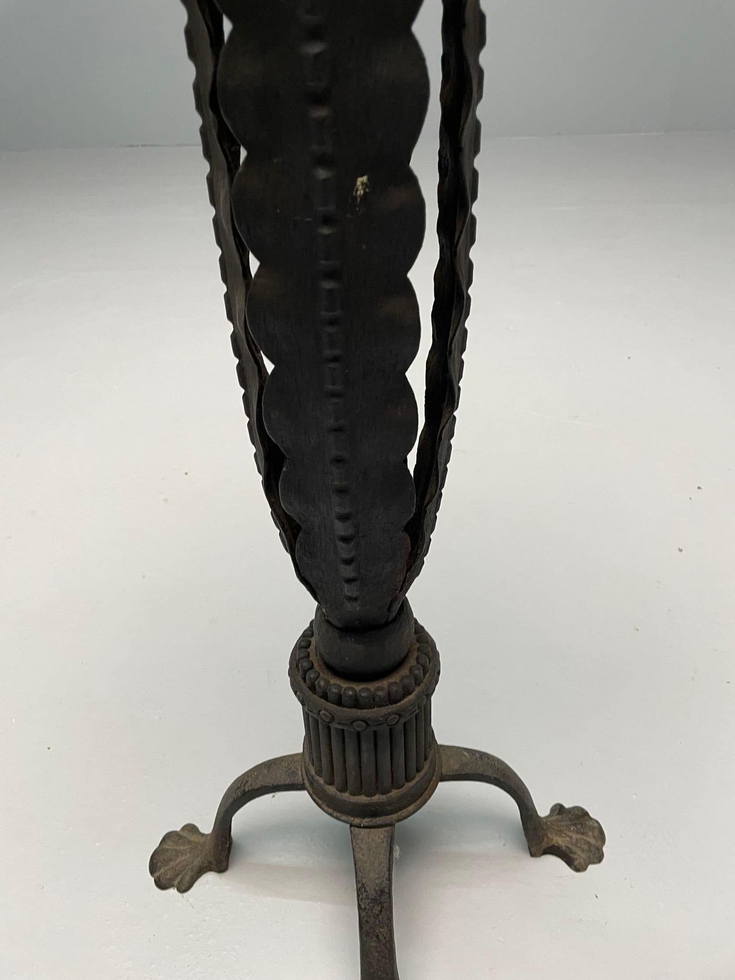 American Neoclassical Plume Leg Wrought Iron Antique Pedestal, Indoor / Outdoor Use For Sale