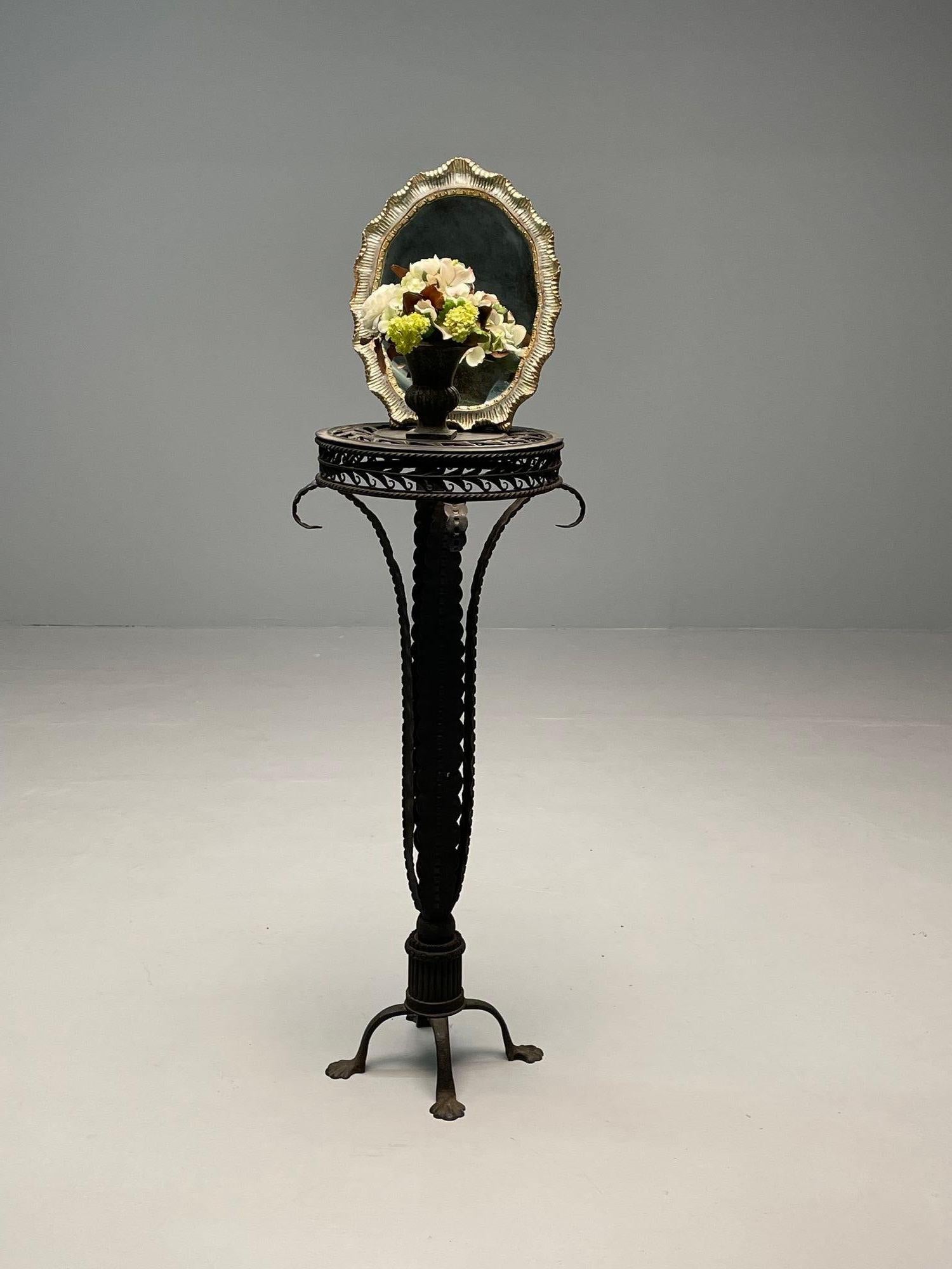 Neoclassical Plume Leg Wrought Iron Antique Pedestal, Indoor / Outdoor Use For Sale 6