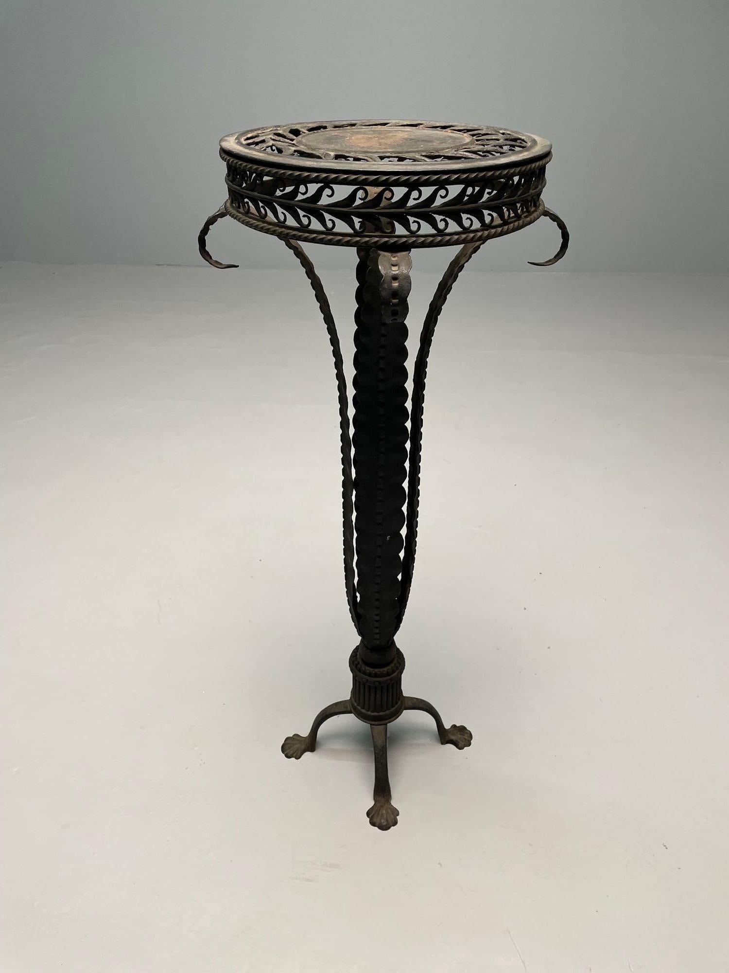 Neoclassical Plume Leg Wrought Iron Antique Pedestal, Indoor / Outdoor Use For Sale 7