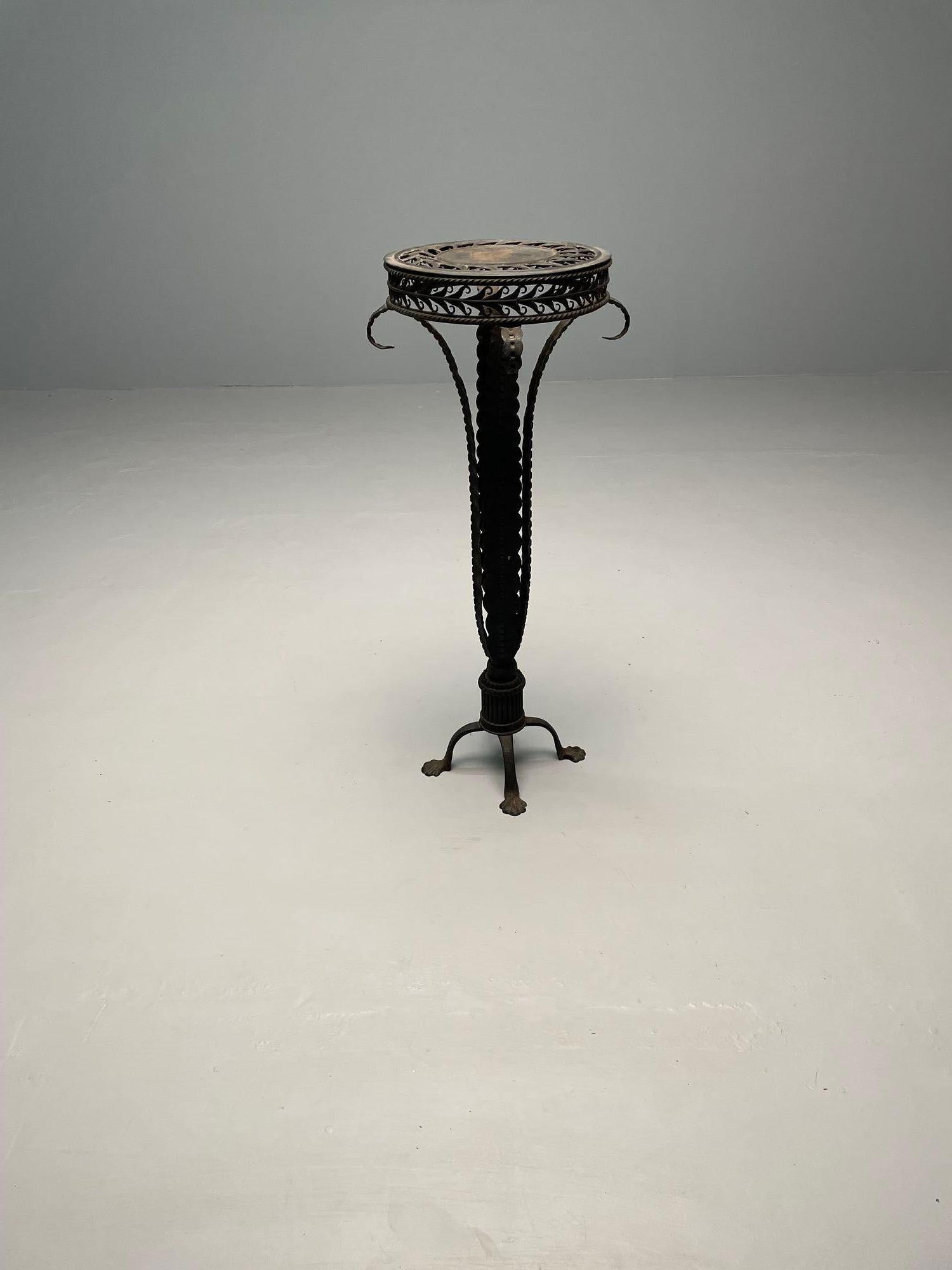 Neoclassical Plume Leg Wrought Iron Antique Pedestal, Indoor / Outdoor Use For Sale 8