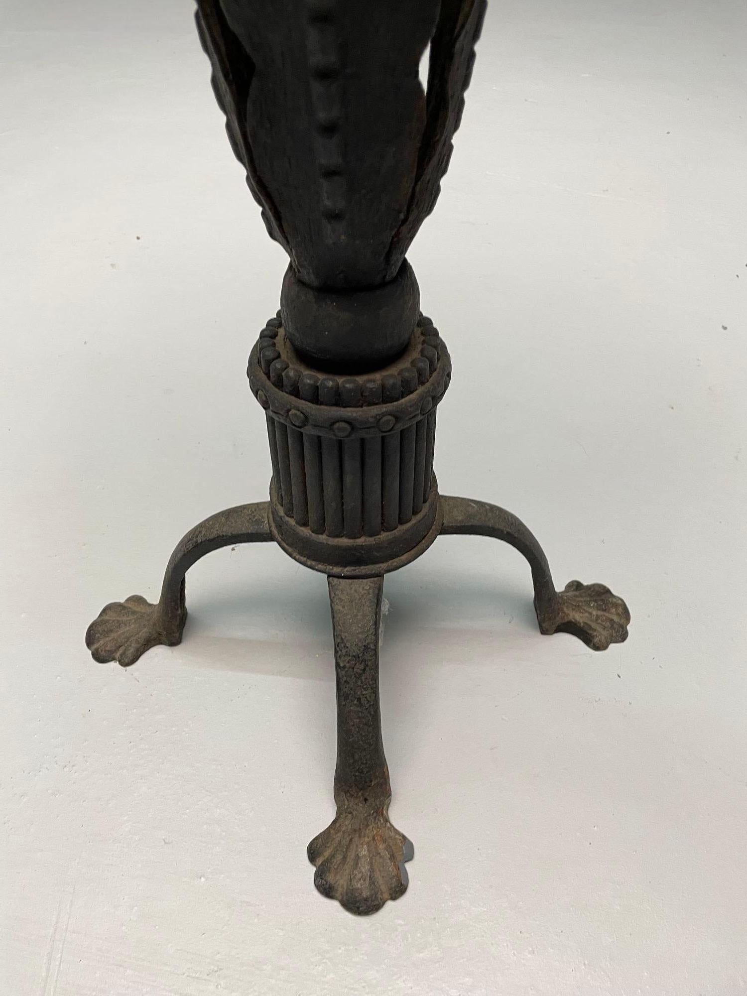 Neoclassical Plume Leg Wrought Iron Antique Pedestal, Indoor / Outdoor Use In Good Condition For Sale In Stamford, CT