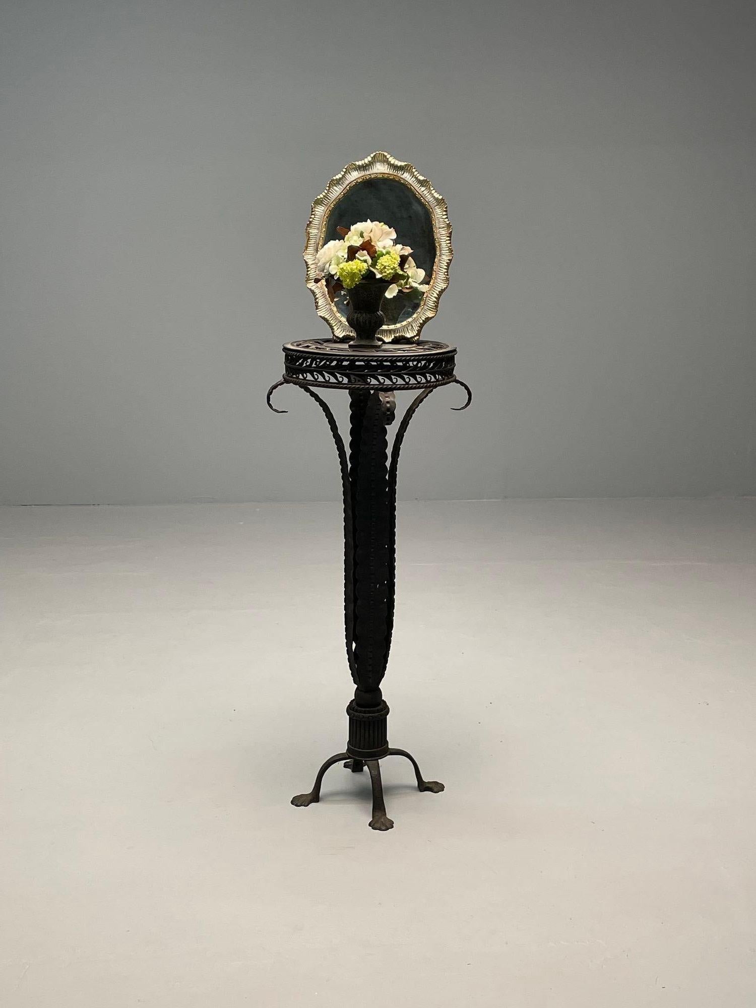 Neoclassical Plume Leg Wrought Iron Antique Pedestal, Indoor / Outdoor Use For Sale 4
