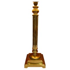 Neoclassical Polished Large Brass Corinthian Column Table Lamp