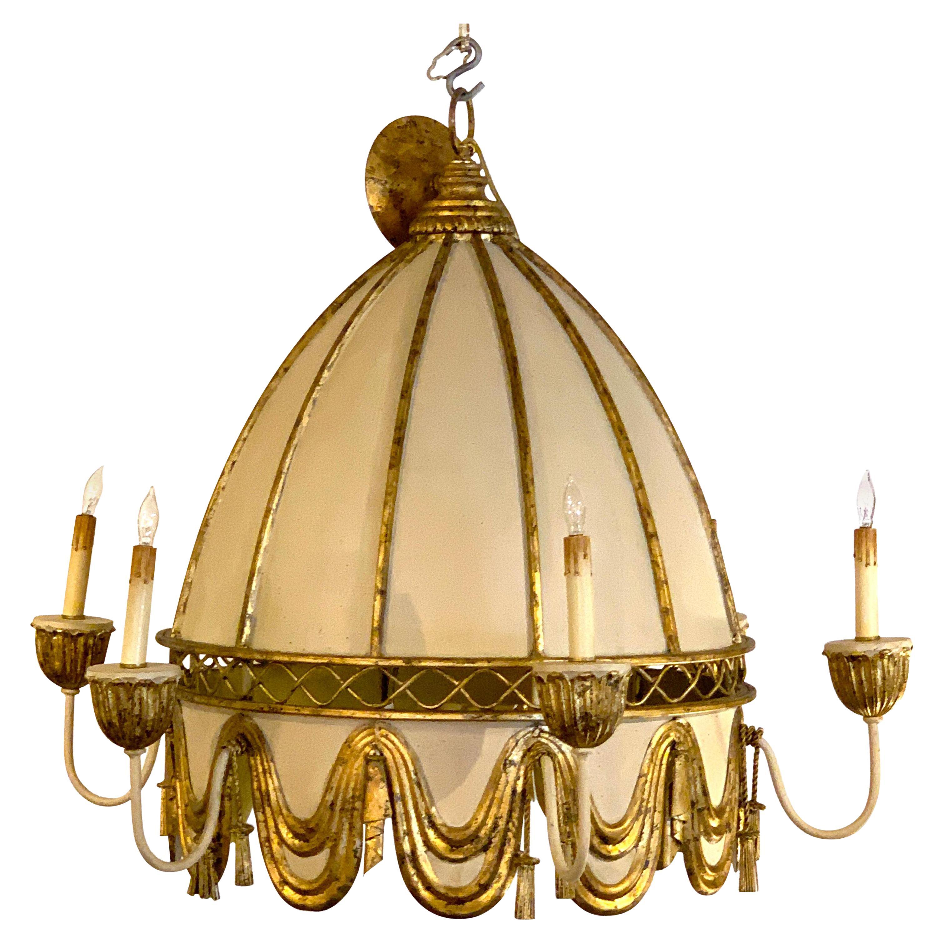 Neoclassical Polychromed Tole Pagoda Style Chandelier