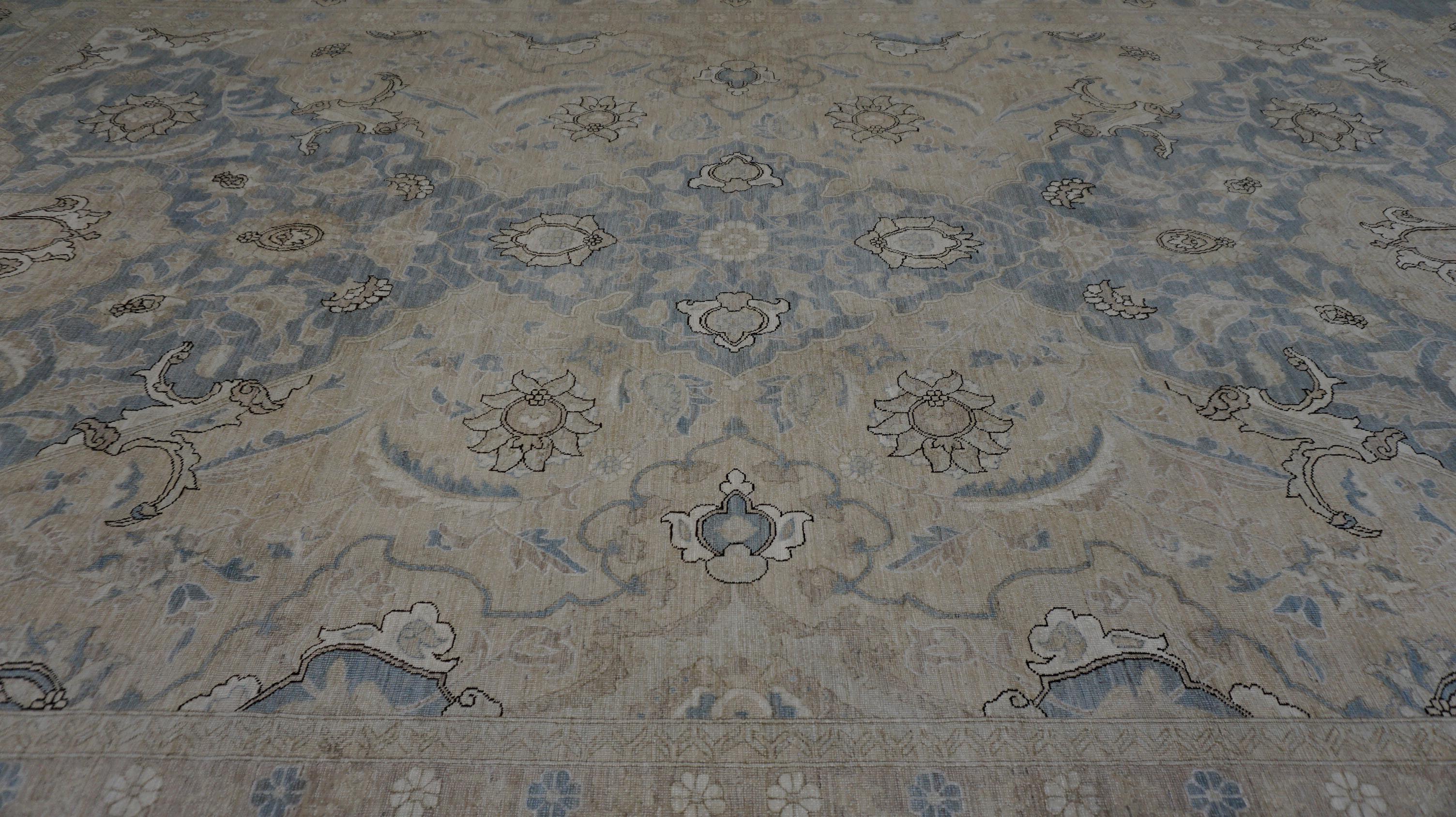Alfombra Neoclásica Polinesia Tan Azul Lana 9'10''x13'6'' Neoclásico en venta