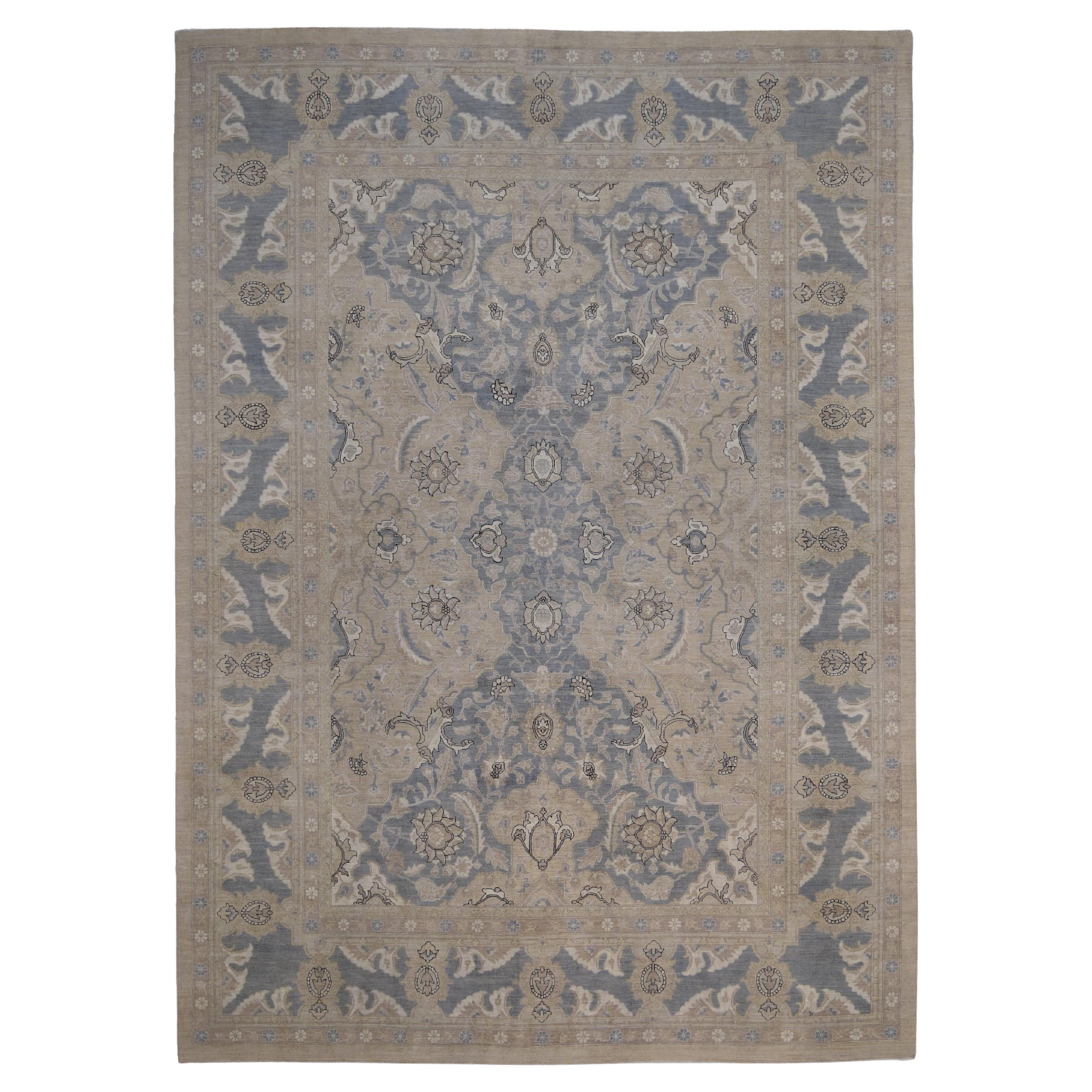 Tappeto Neoclassico Polinesiano in Lana Tan Blue 9'10''x13'6''