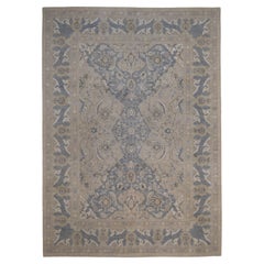 Neoclassical Polynesian Tan Blue Wool Rug 9'10''x13'6''