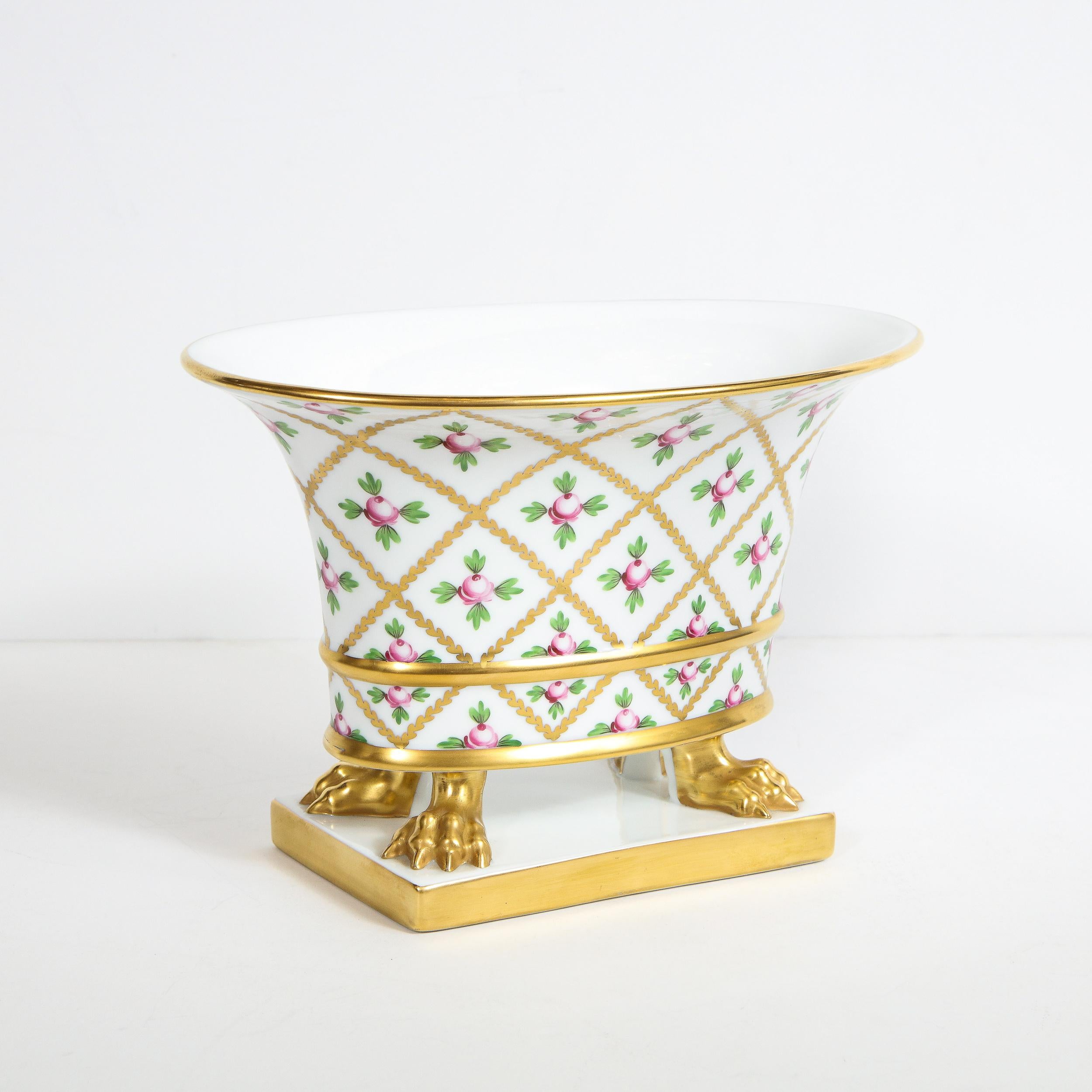 Hand-Painted Neoclassical Porcelain Cachepot w/ Clawfeet & 24kt Gold Detailing Signed Herend