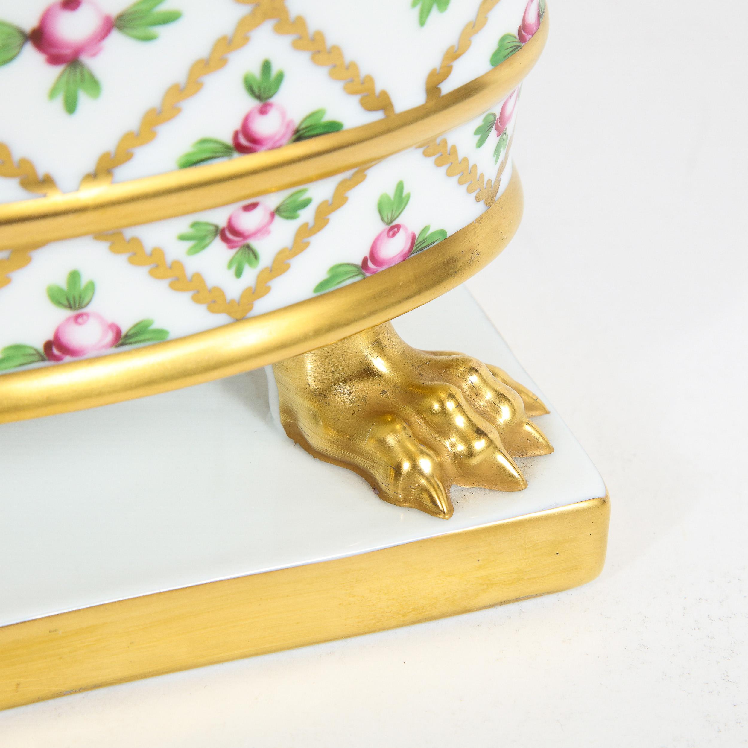 20th Century Neoclassical Porcelain Cachepot w/ Clawfeet & 24kt Gold Detailing Signed Herend