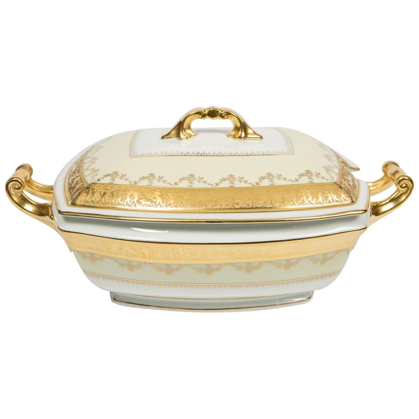 Neoclassical Porcelain Gilded Tureen Made Mid-20th Century