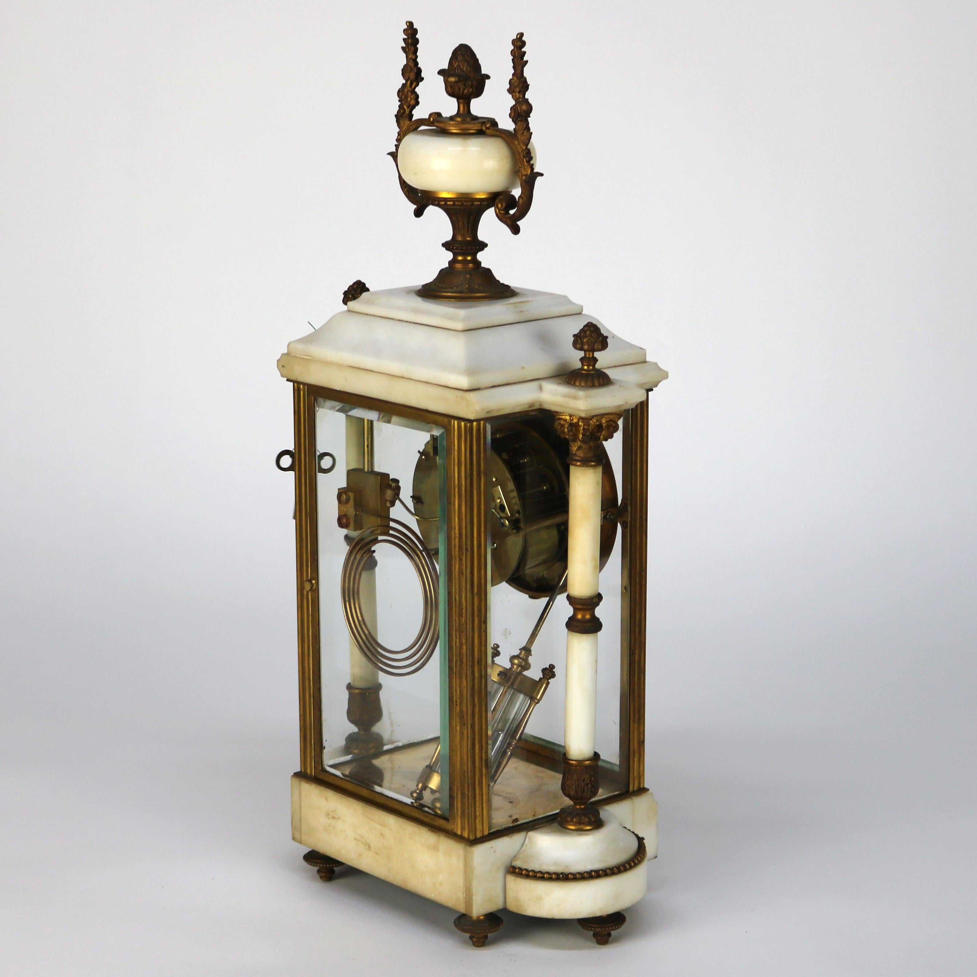 Neoclassical Portico Alabaster & Gilt Bronze Crystal Regulator Clock C1890 For Sale 5