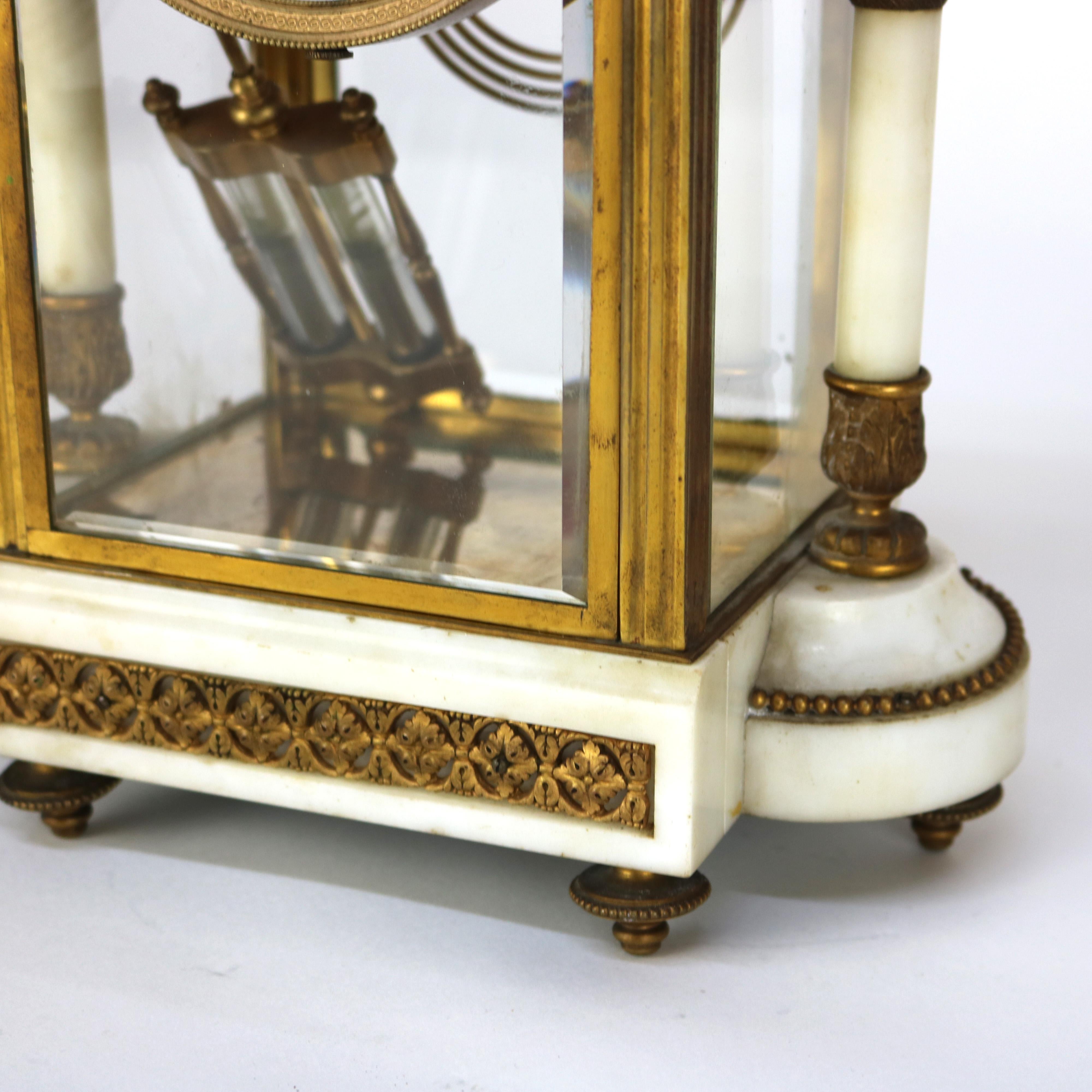 Neoclassical Portico Alabaster & Gilt Bronze Crystal Regulator Clock C1890 For Sale 6