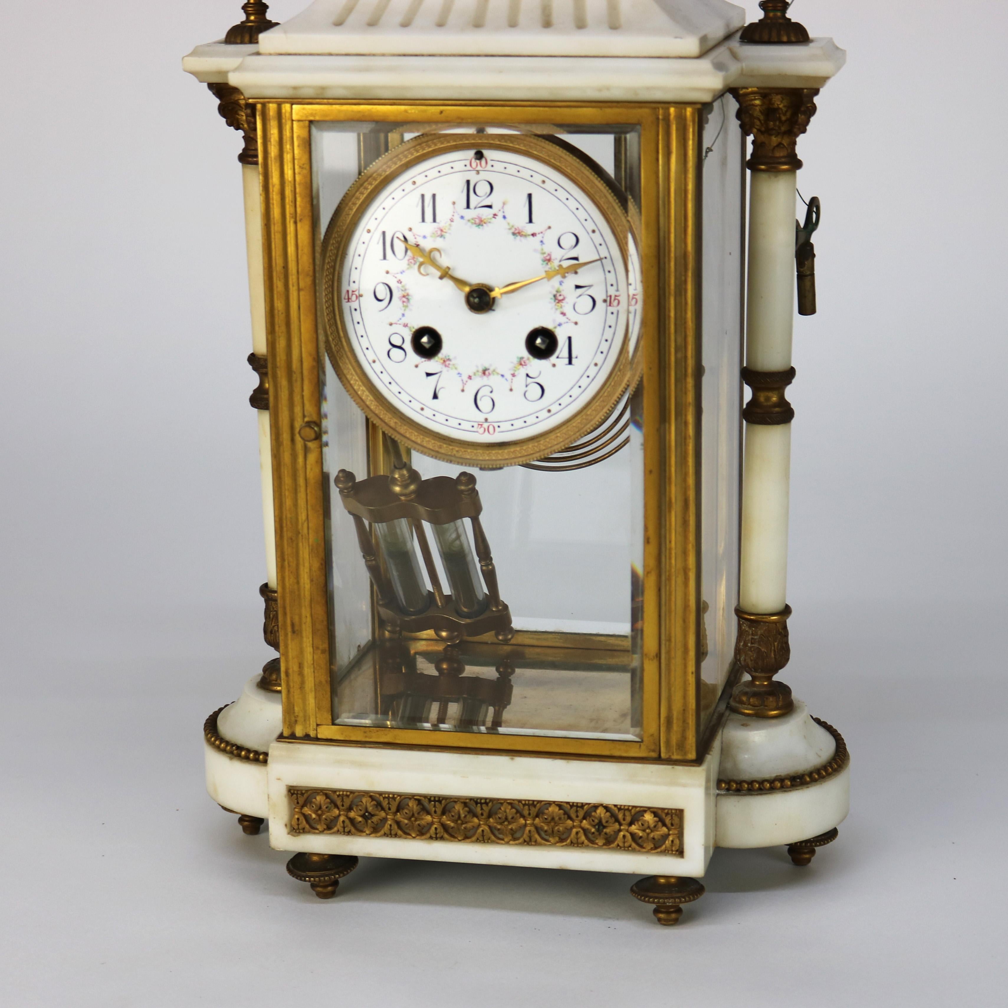 Neoclassical Portico Alabaster & Gilt Bronze Crystal Regulator Clock C1890 For Sale 2