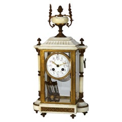 Neoclassical Portico Alabaster & Gilt Bronze Crystal Regulator Clock C1890