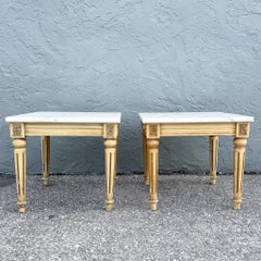 Neoclassical Portuguese Marble Top Wooden Side Tables - A Pair