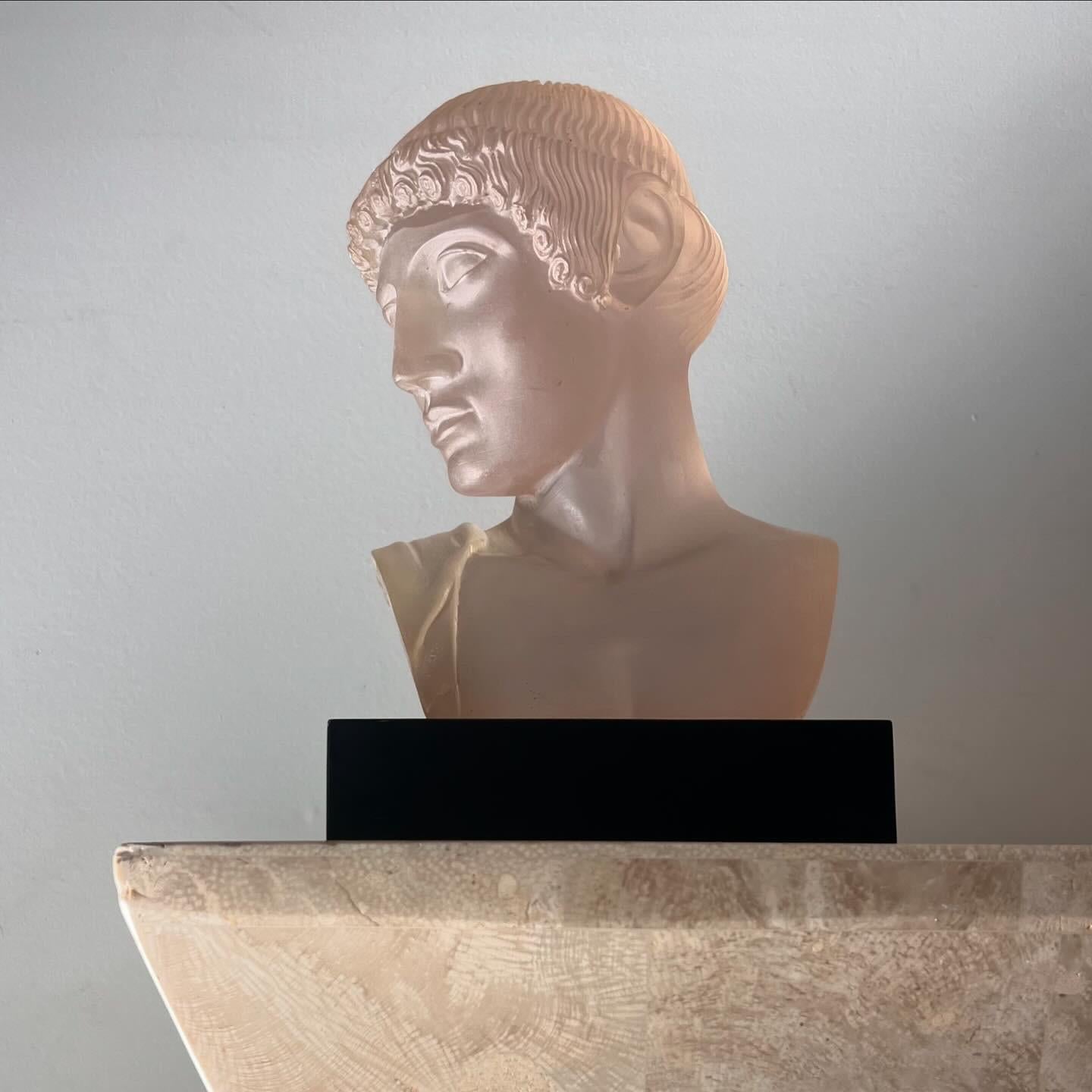 Hand-Carved Neoclassical postmodern art glass bust of a Greek male, late 20th century For Sale