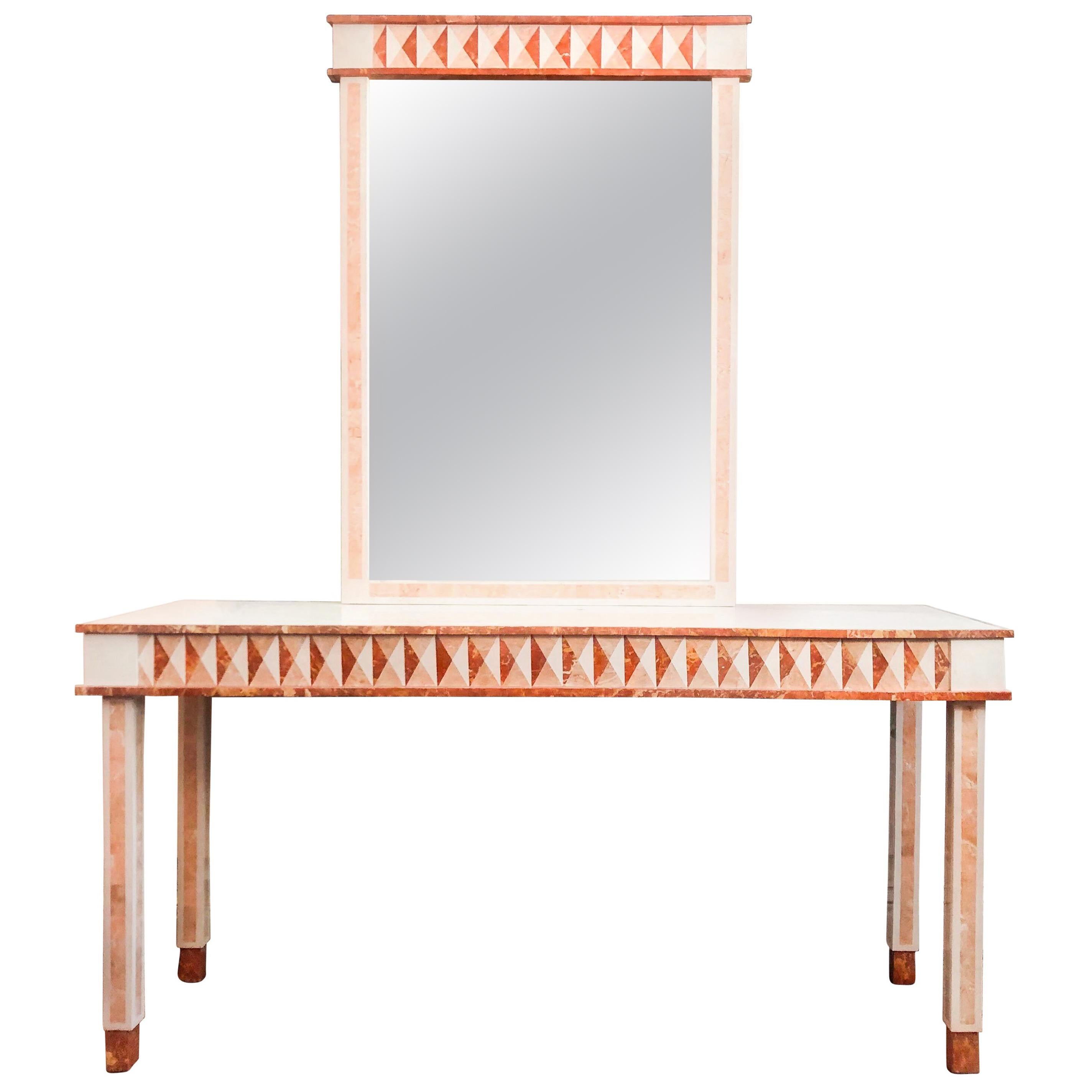 Neoclassical Postmodern Maitland-Smith Marble Console Table and Wall Mirror
