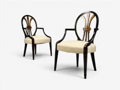 Neoclassical, Prince of Wales Armchairs, Ebonized Wood, Gilt, Silk, USA, 19th c.