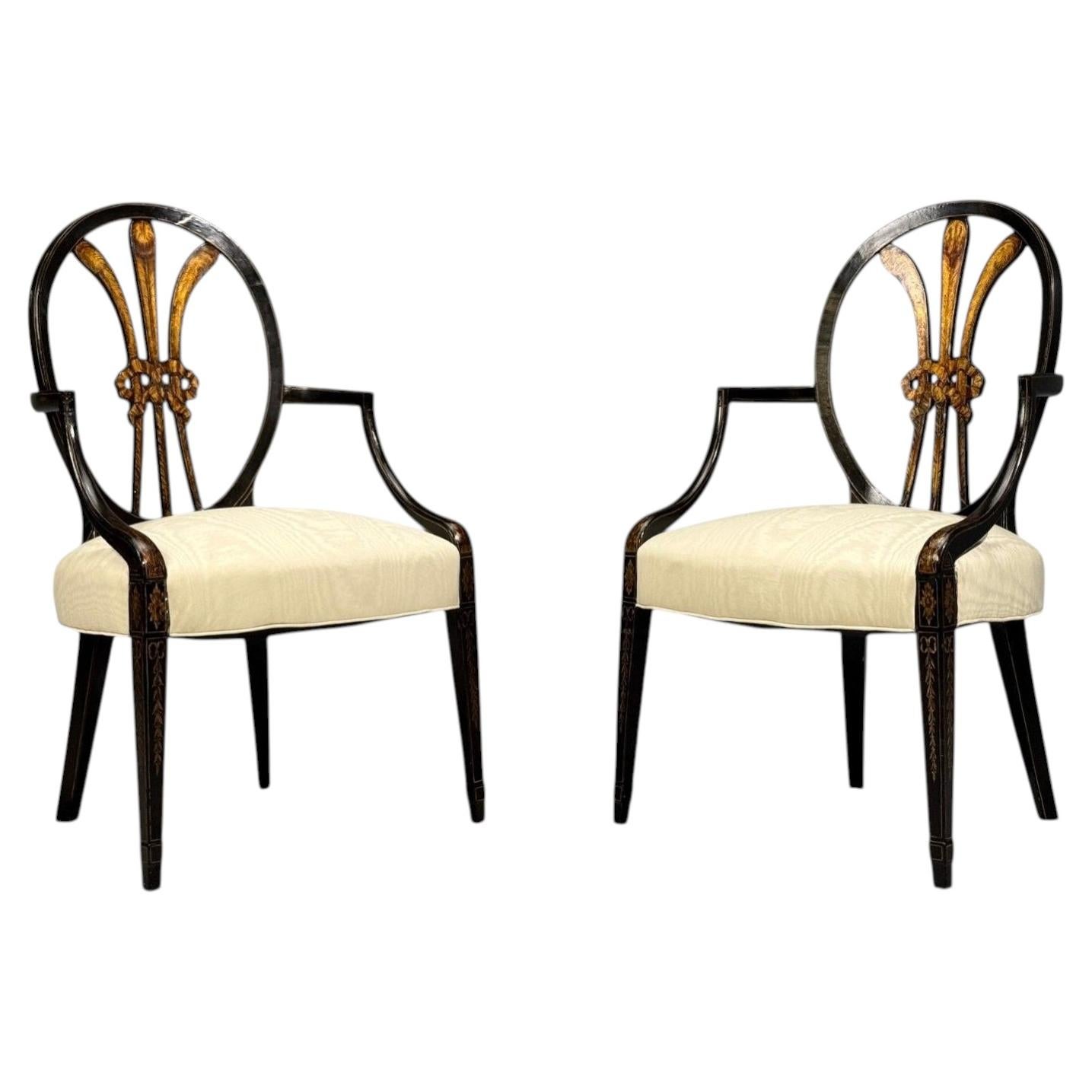 Sillones neoclásicos «Príncipe de Gales», madera ebonizada, dorados, seda, EE. UU., siglo XIX.