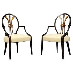 Neoclassical, Prince of Wales Armchairs, Ebonized Wood, Gilt, Silk, USA, 19th c.