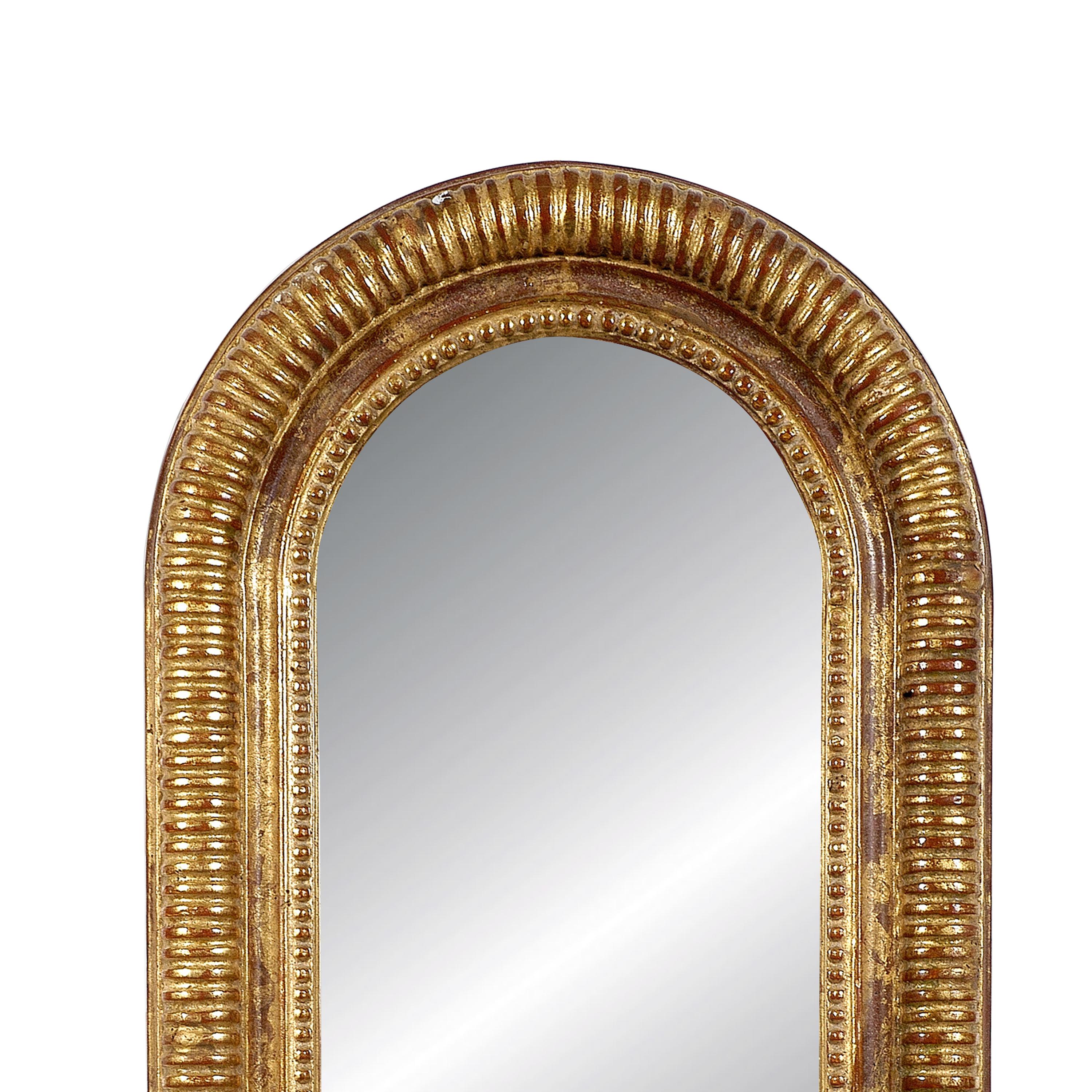 Neoclassical rectangular handcrafted mirror. Rectangular hand carved wooden structure with gold foil finished. Spain, 1970.