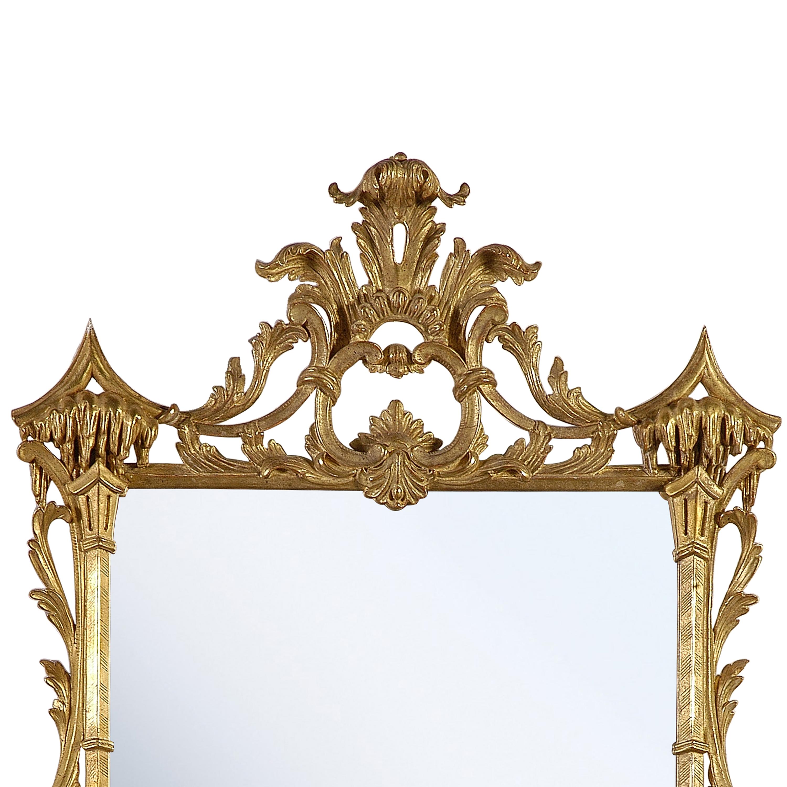 Neoclassical rectangular handcrafted mirror. Hand carved wooden structure with gold foil finished. Spain, 1970.