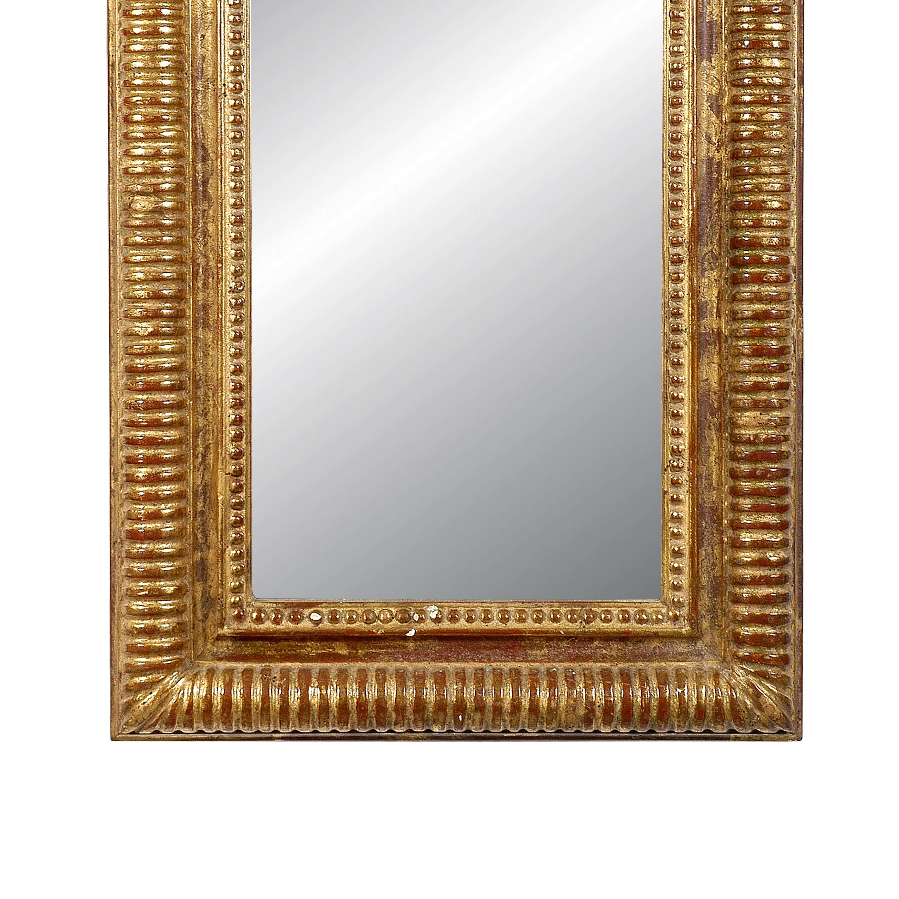 Spanish Neoclassical Rectangular Gold Foil Hand Carved Wooden Mirror, 1970