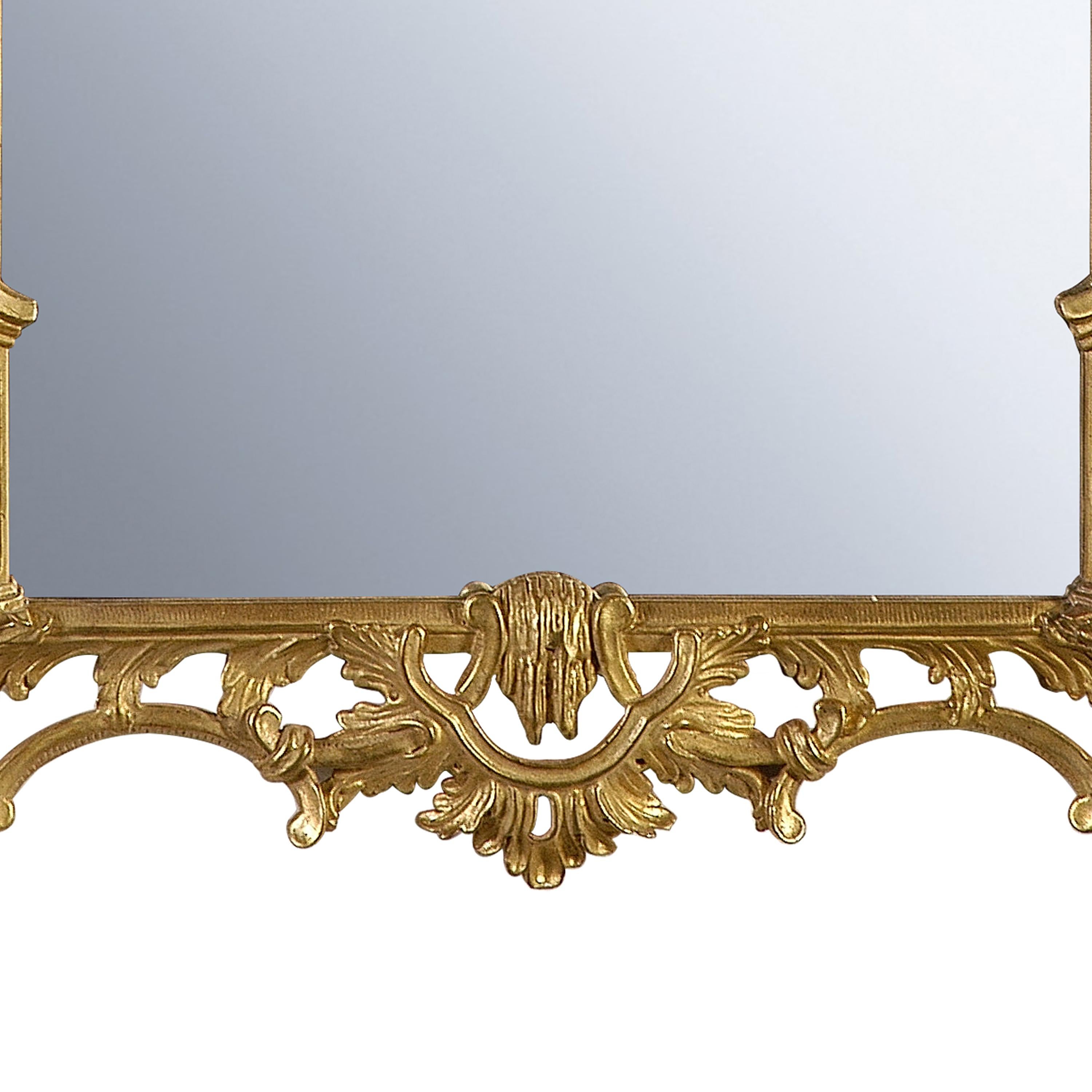 Spanish Neoclassical Rectangular Gold Foil Hand Carved Wooden Mirror, 1970