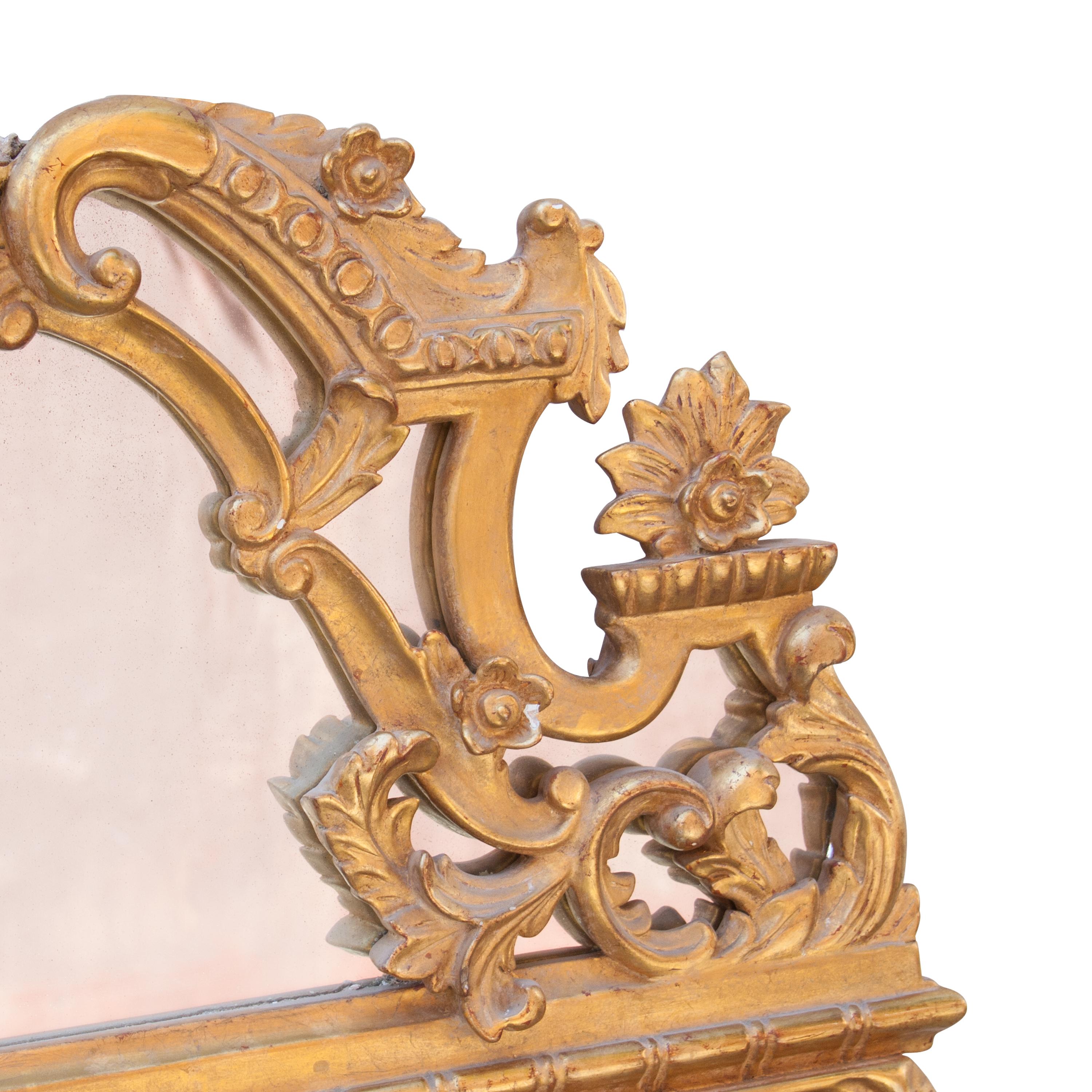 Neoclassical Revival Neoclassical Rectangular Gold Foil Hand Carved Wooden Mirror, 1970 For Sale