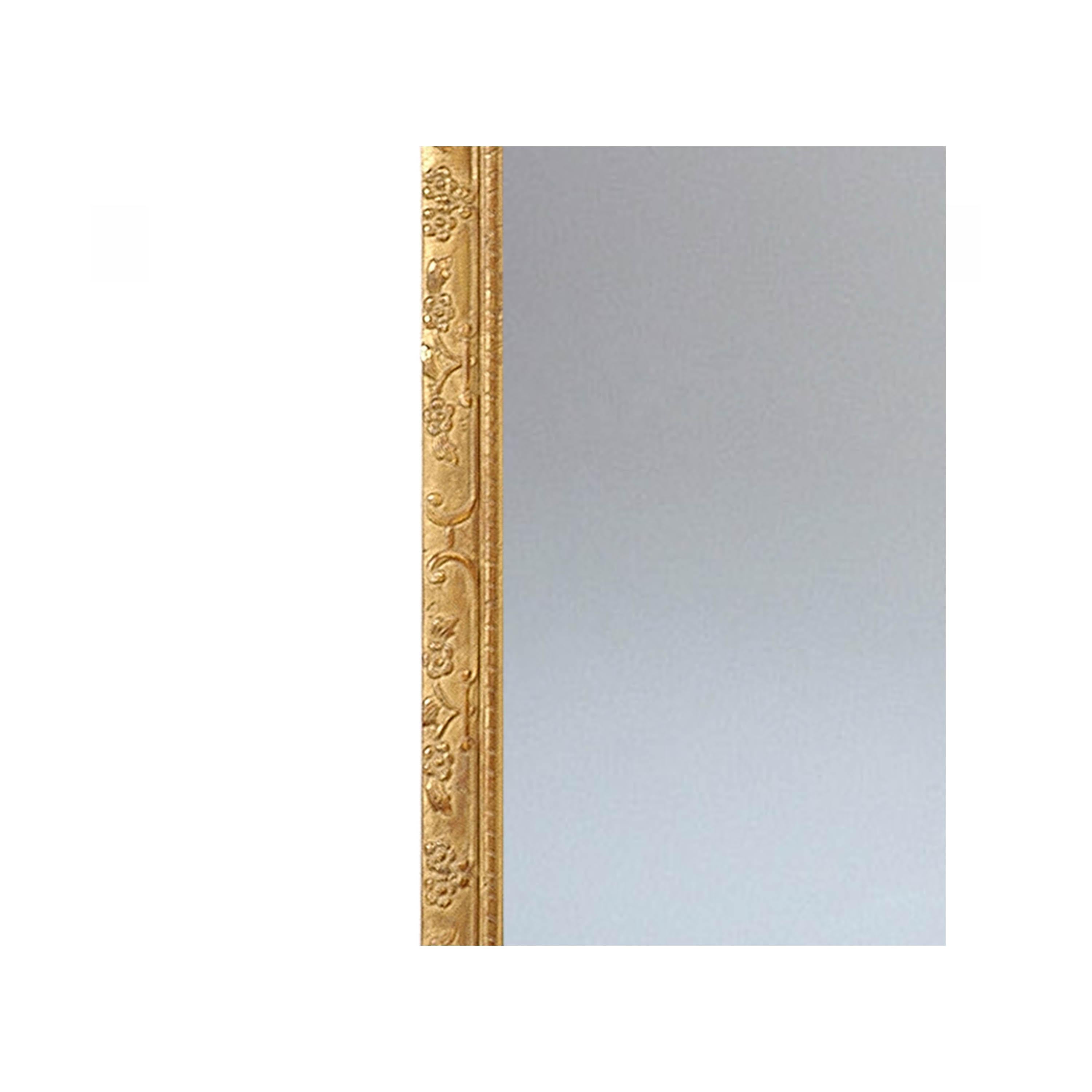 Hand-Carved Neoclassical Rectangular Gold Foil Hand Carved Wooden Mirror, 1970 For Sale
