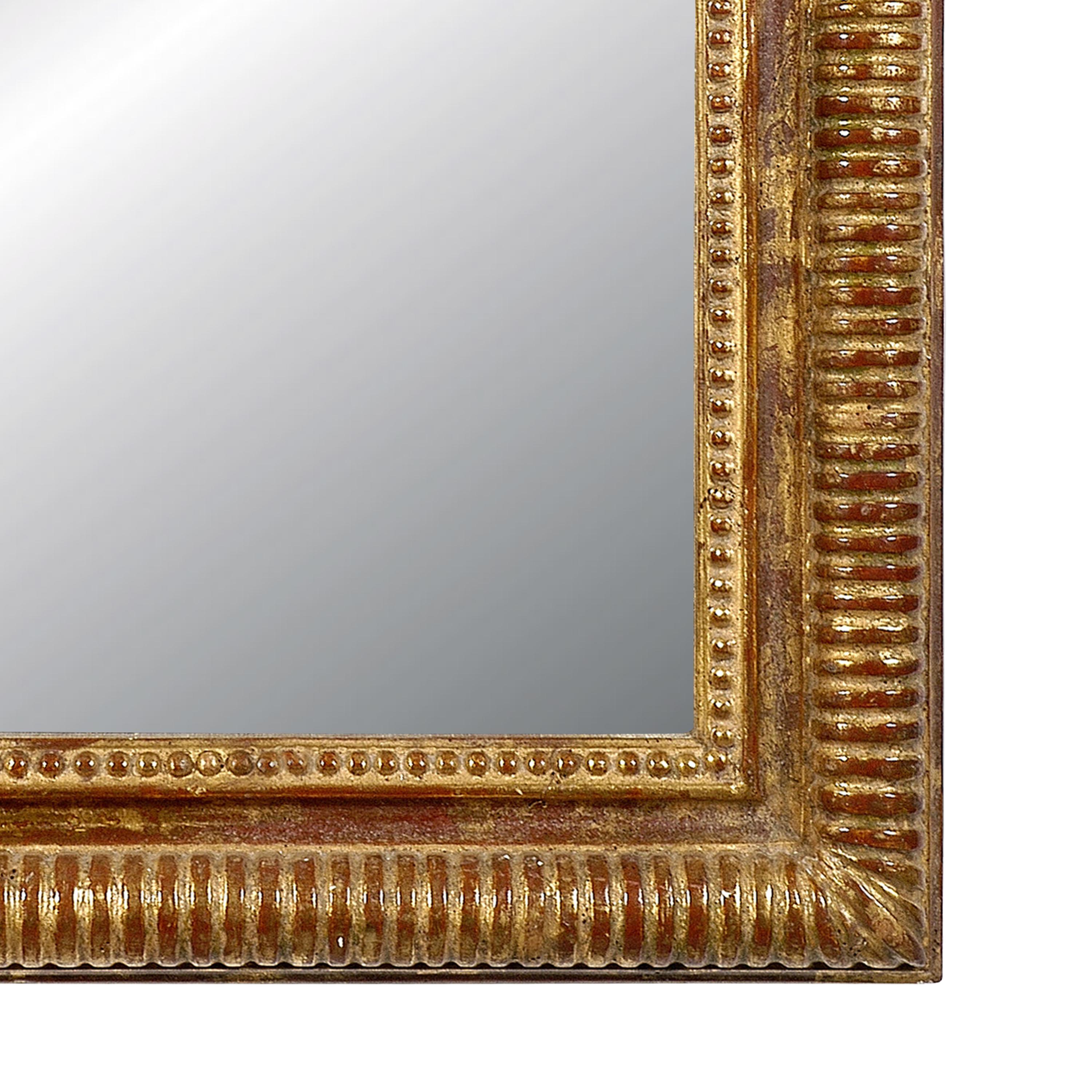 Hand-Carved Neoclassical Rectangular Gold Foil Hand Carved Wooden Mirror, 1970