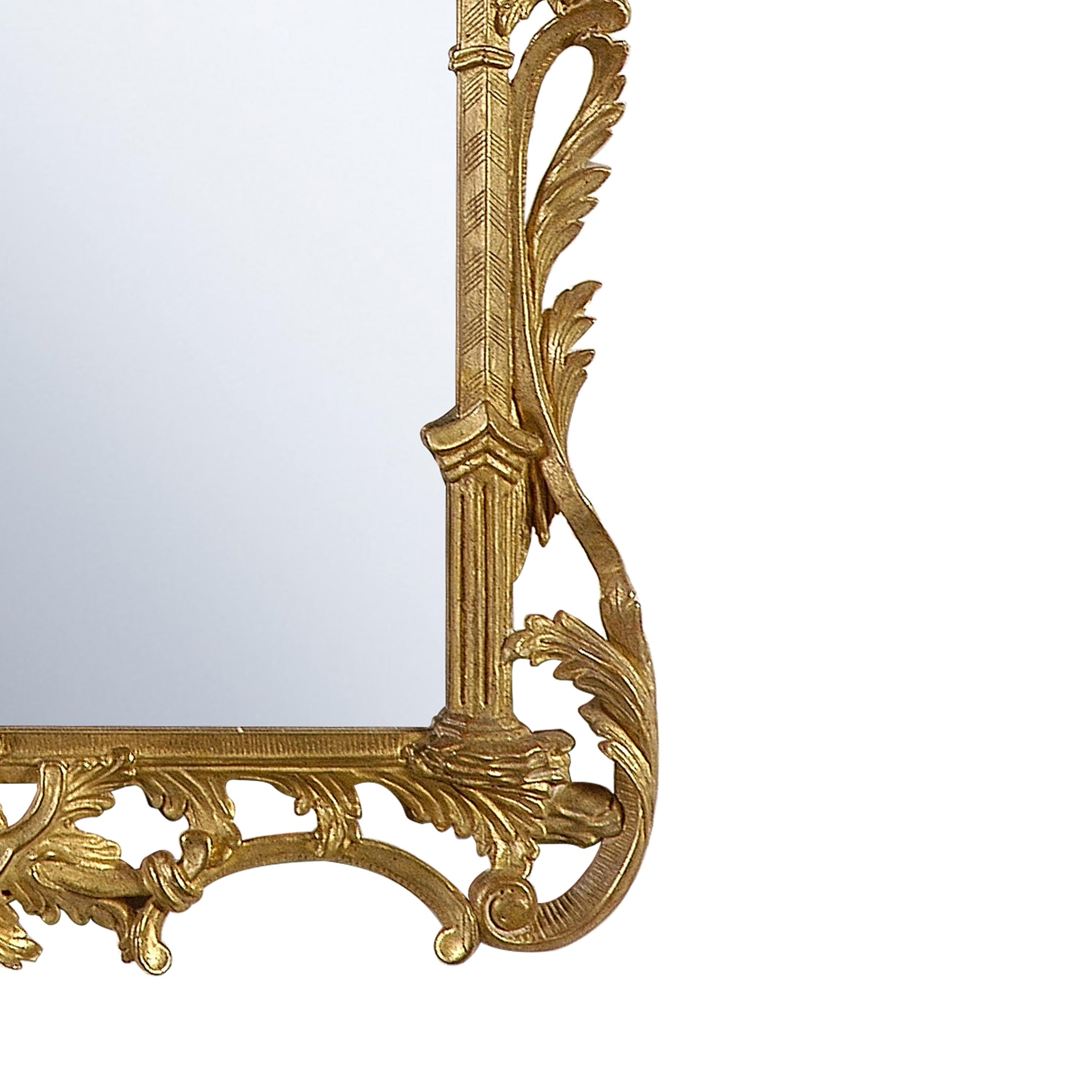 Hand-Carved Neoclassical Rectangular Gold Foil Hand Carved Wooden Mirror, 1970