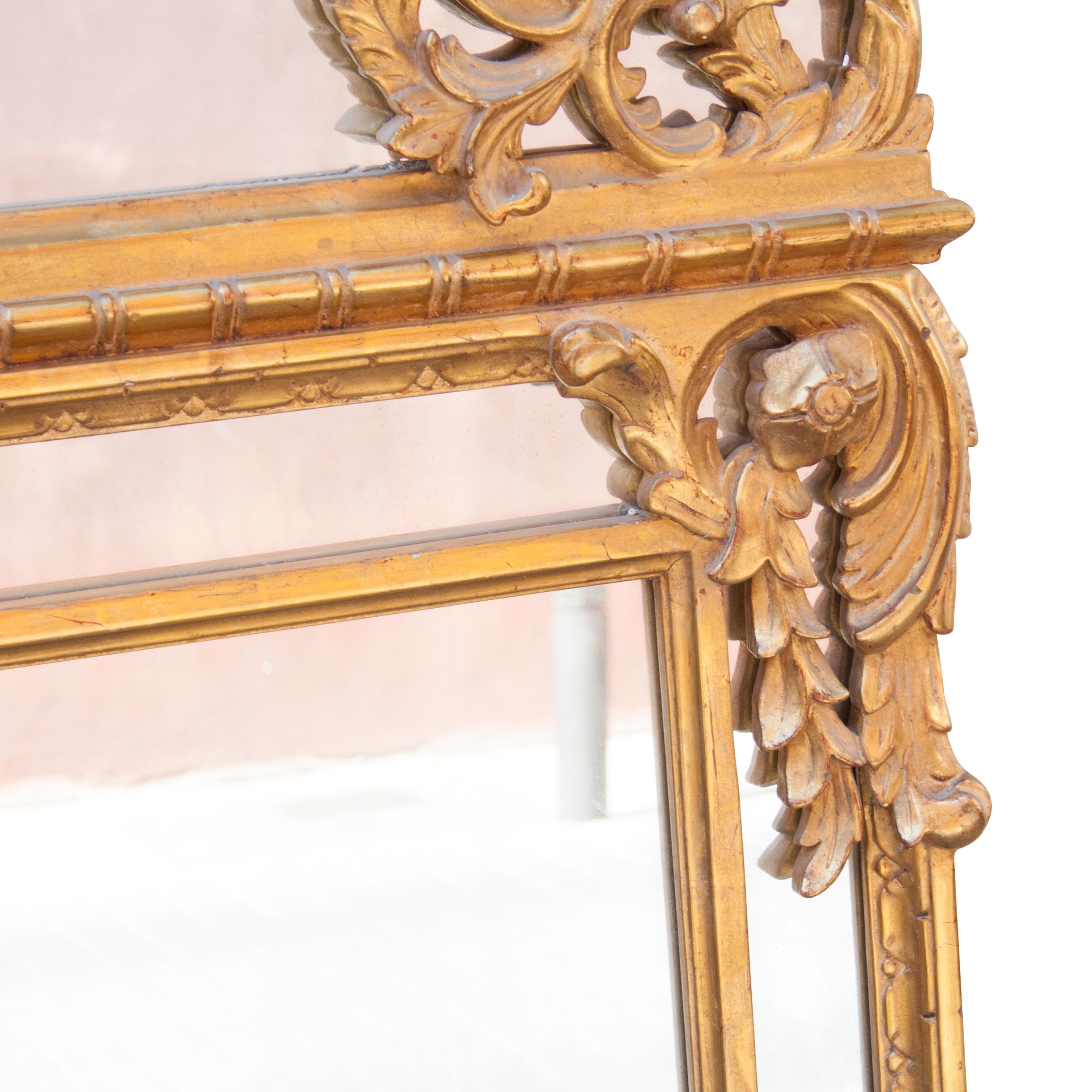 Spanish Neoclassical Rectangular Gold Foil Hand Carved Wooden Mirror, 1970 For Sale