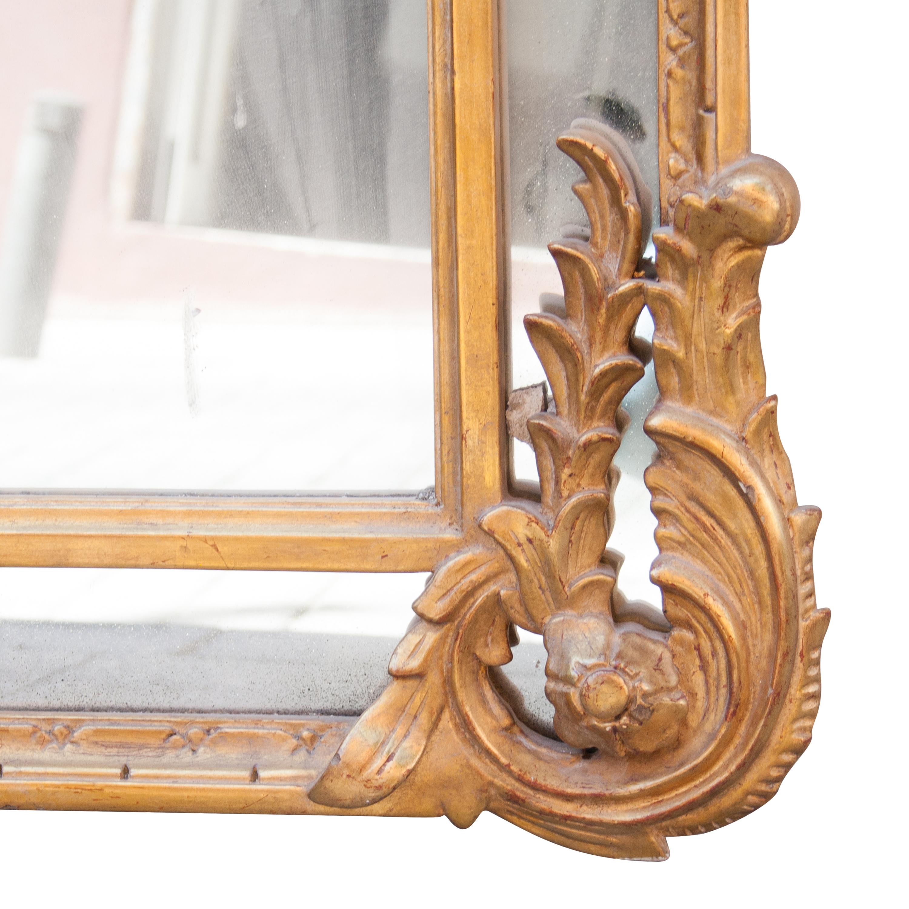 Neoclassical Rectangular Gold Foil Hand Carved Wooden Mirror, 1970 In Good Condition For Sale In Madrid, ES