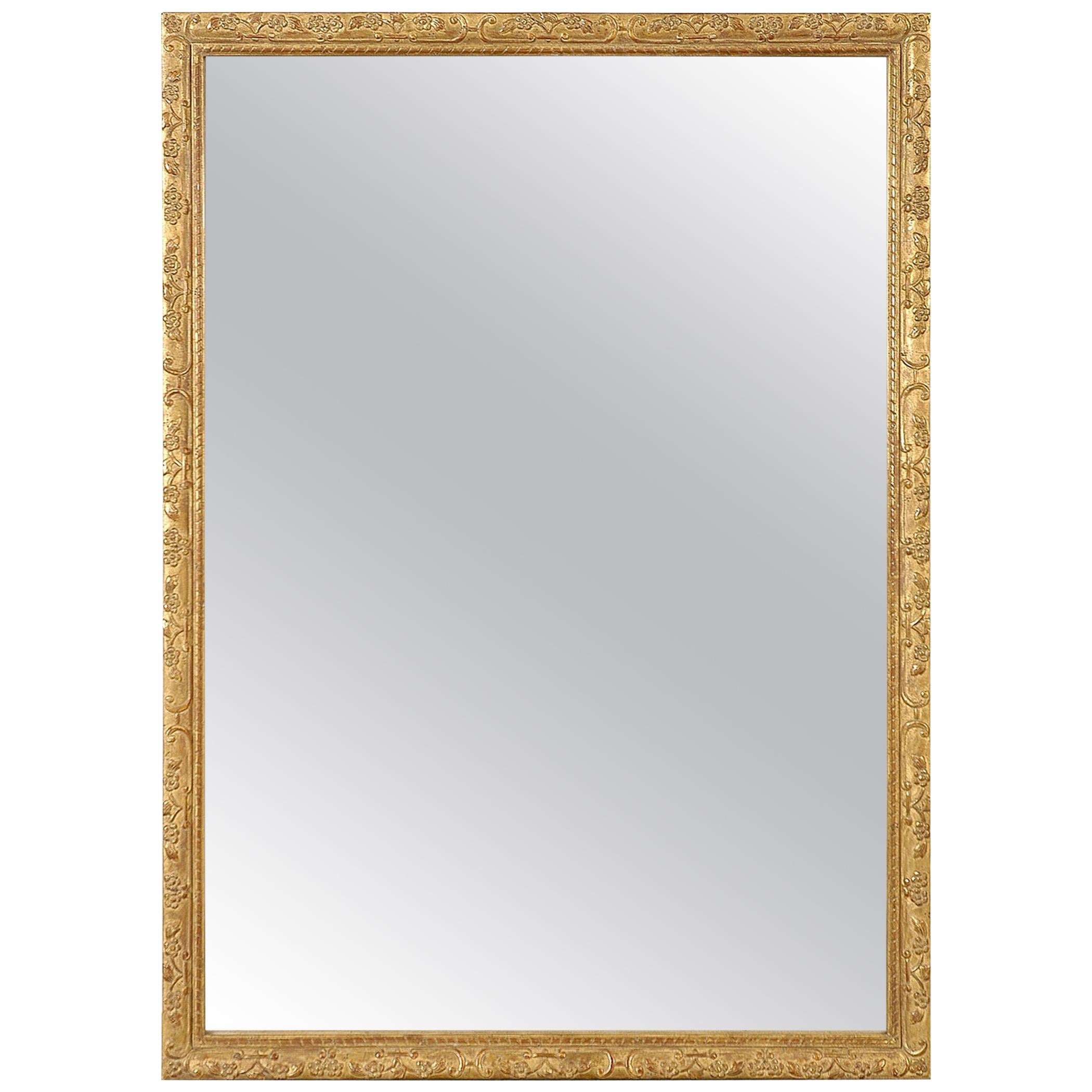 Neoclassical Rectangular Gold Foil Hand Carved Wooden Mirror, 1970 For Sale