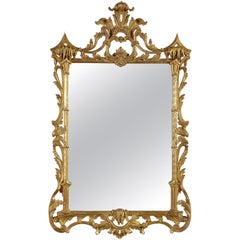 Neoclassical Rectangular Gold Foil Hand Carved Wooden Mirror, 1970