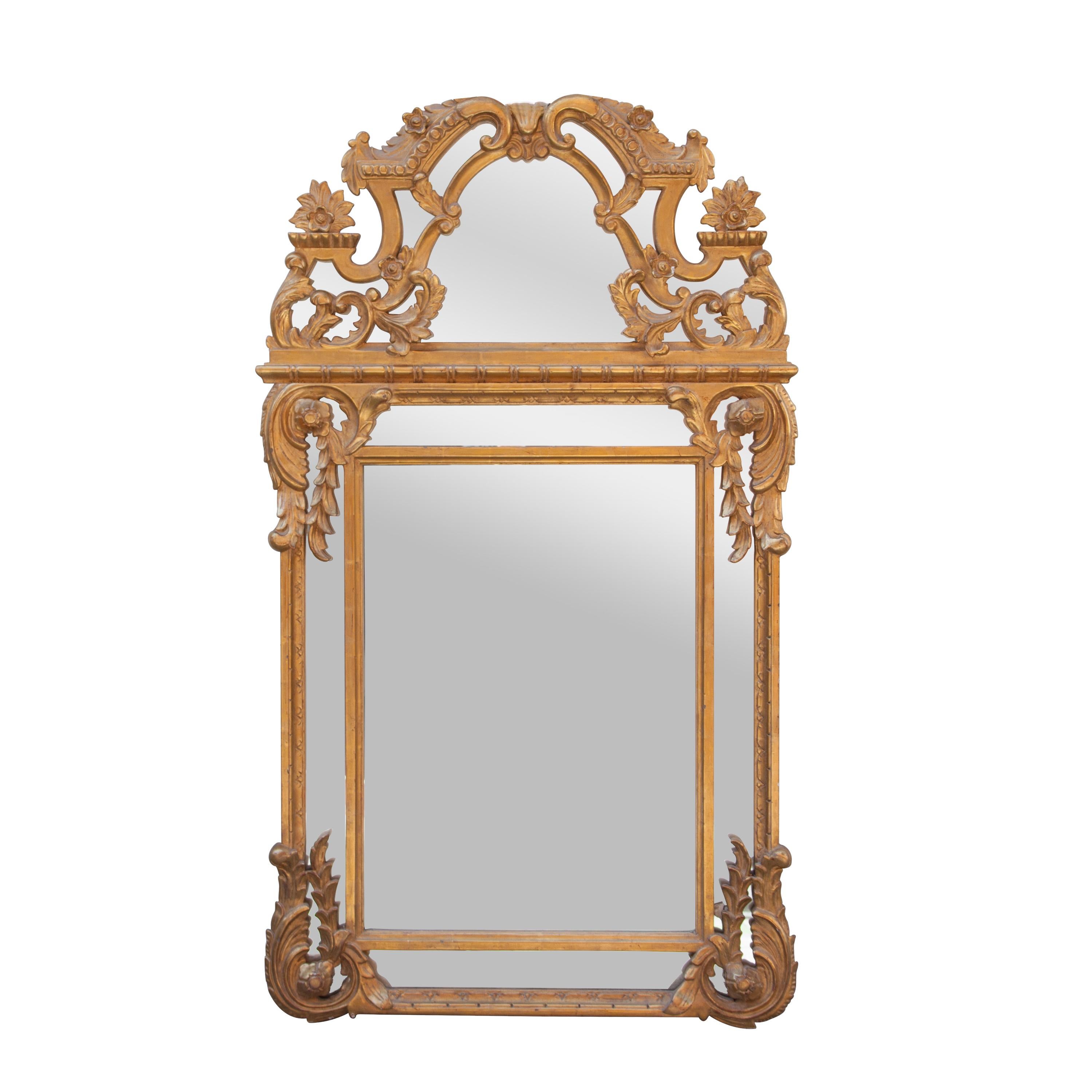 Neoclassical Rectangular Gold Foil Hand Carved Wooden Mirror, 1970