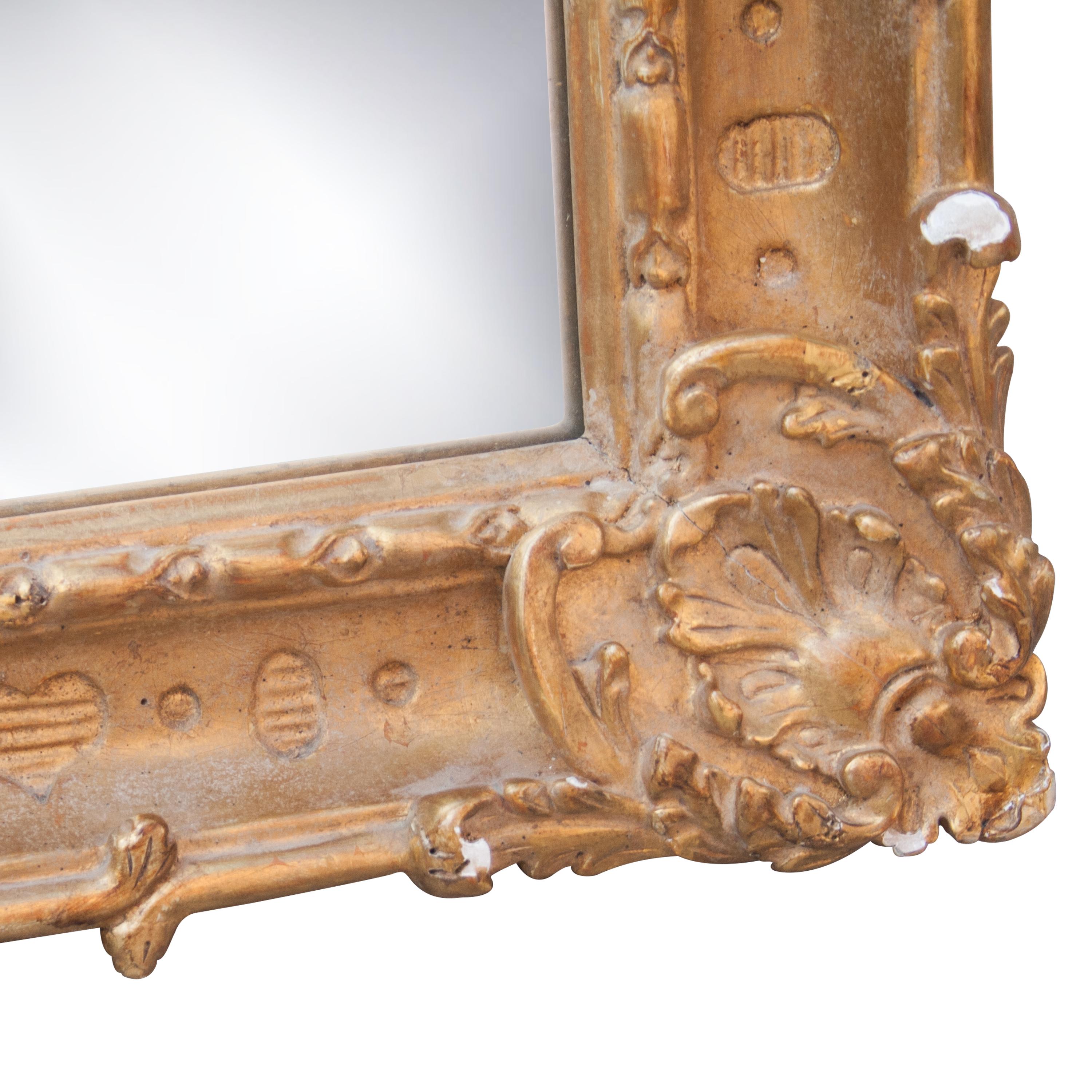 Neoclassical Rectangular Gold Hand Carved Wooden Mirror, Spain, 1970 In Good Condition For Sale In Madrid, ES