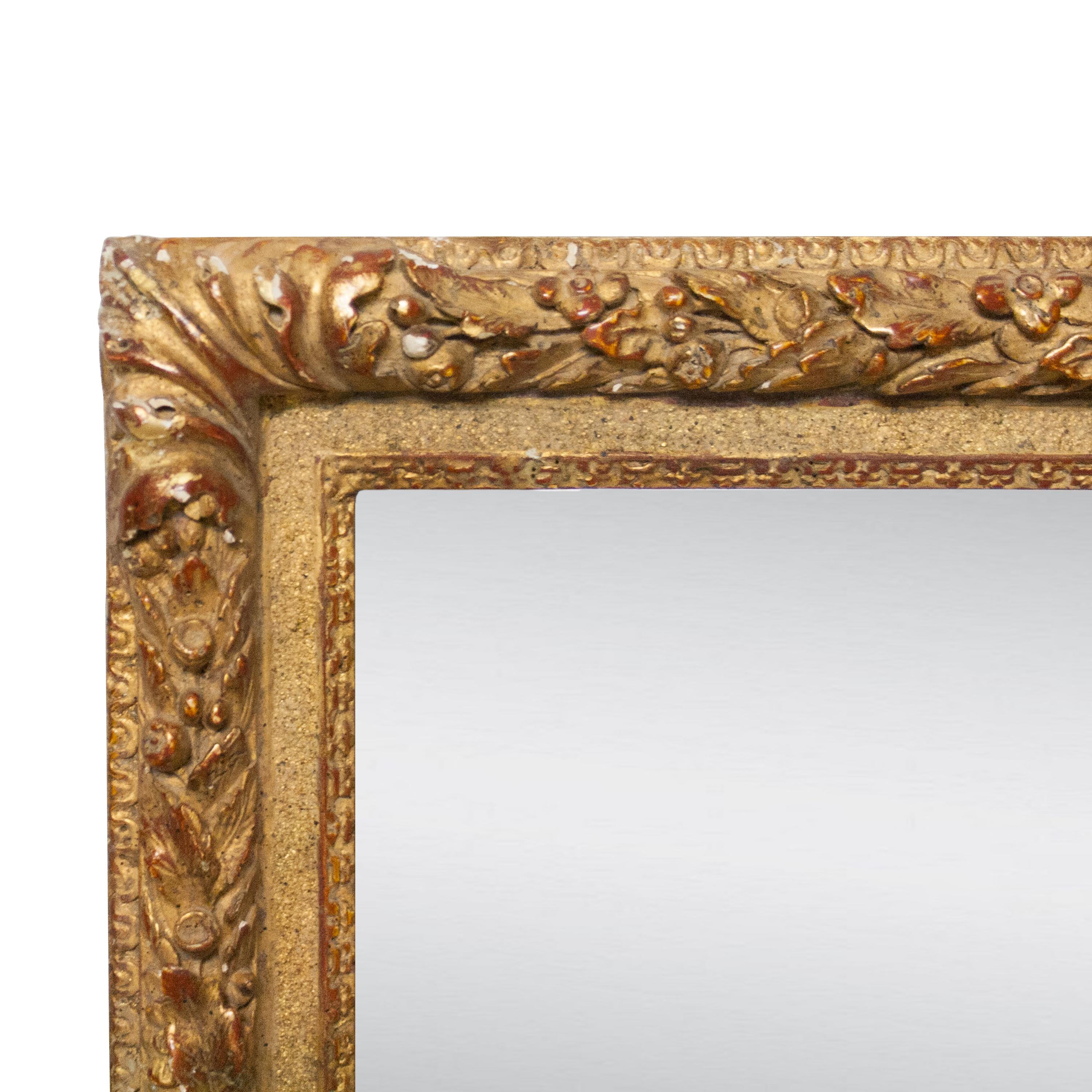 Late 20th Century Neoclassical Rectangular Gold Hand Carved Wooden Mirror, Spain, 1970 For Sale