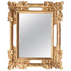 Neoclassical Rectangular Gold Hand Carved Wooden Mirror, Spain, 1970