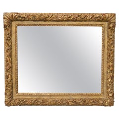 Neoclassical Rectangular Gold Hand Carved Wooden Mirror, Spain, 1970