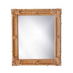 Neoclassical Rectangular Gold Hand Carved Wooden Mirror, Spain, 1970
