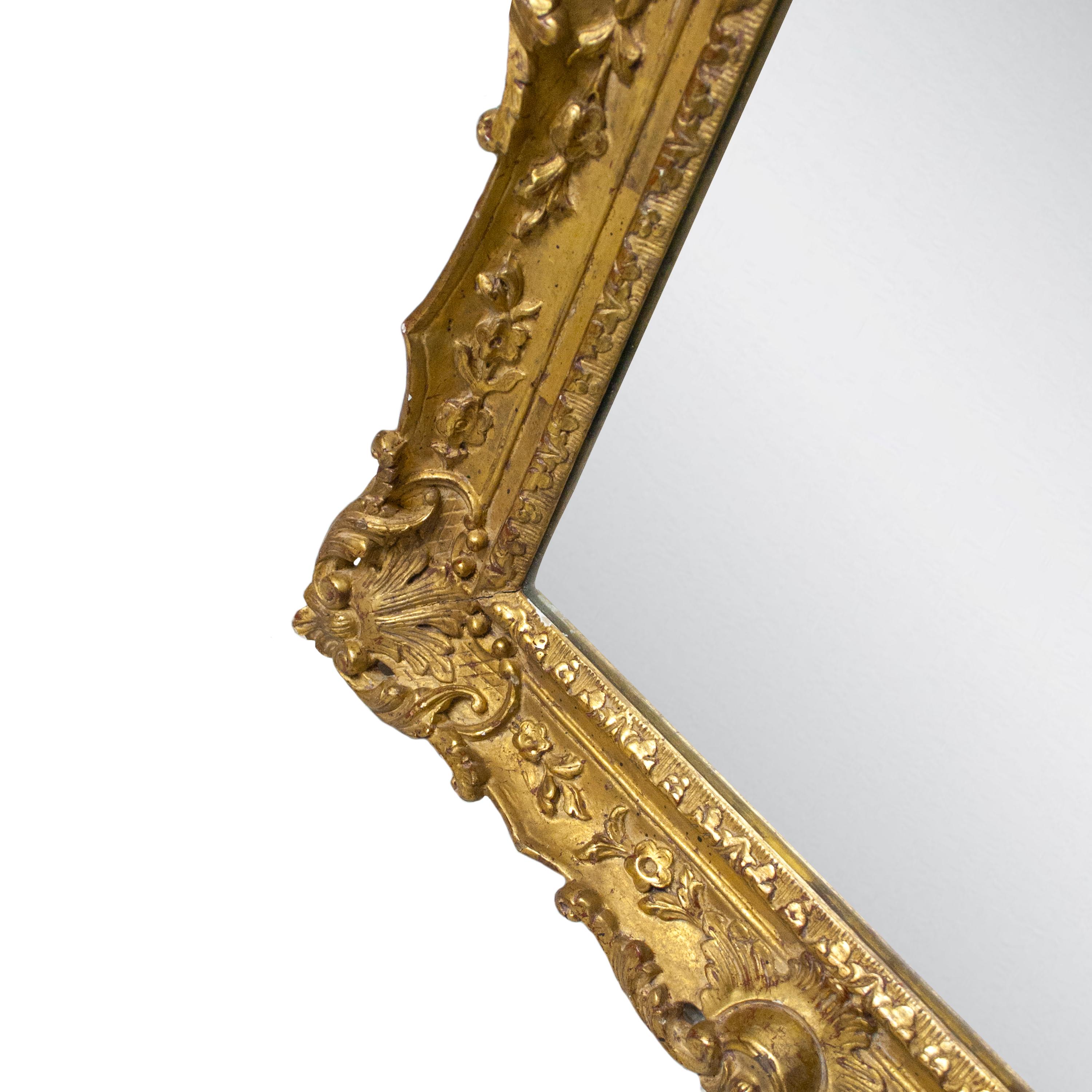Spanish Neoclassical Rectangular Golden Hand Carved Wooden Mirror, Spain, 1970 For Sale