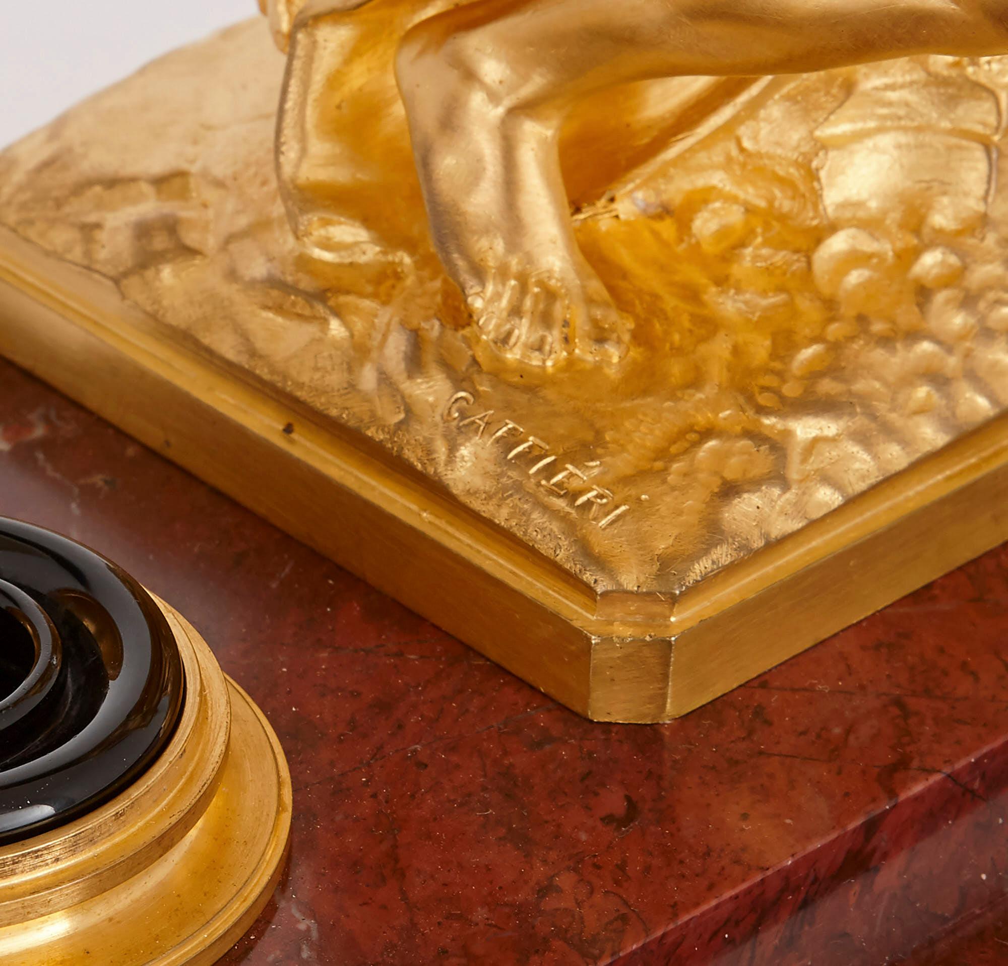 Neoclassical Red Marble and Gilt Bronze Ink Stand by Barbedienne 1