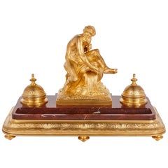 Neoclassical Red Marble and Gilt Bronze Ink Stand by Barbedienne