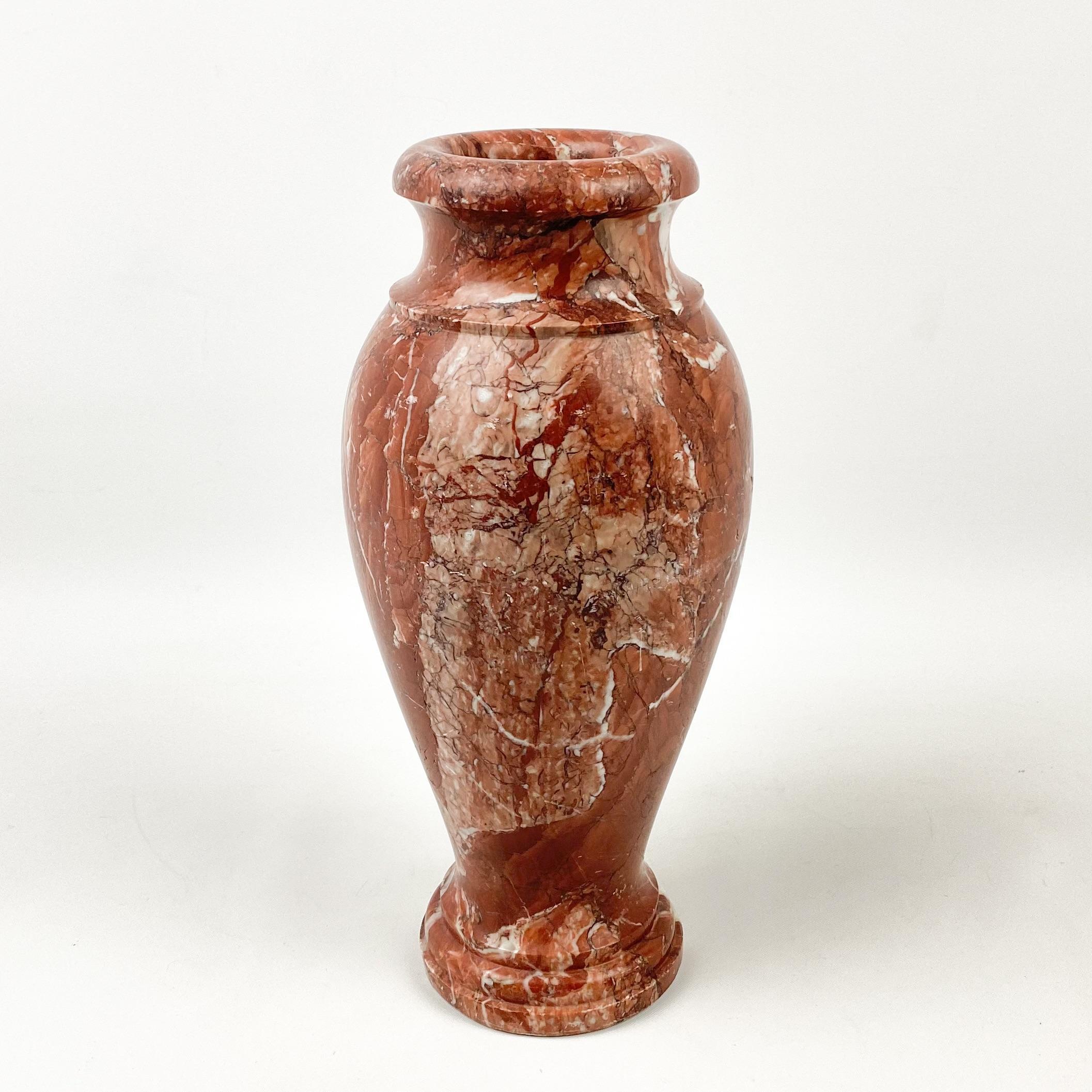 Neoclassical Revival Neoclassical Red/Rouge Zebra Marble Vase For Sale