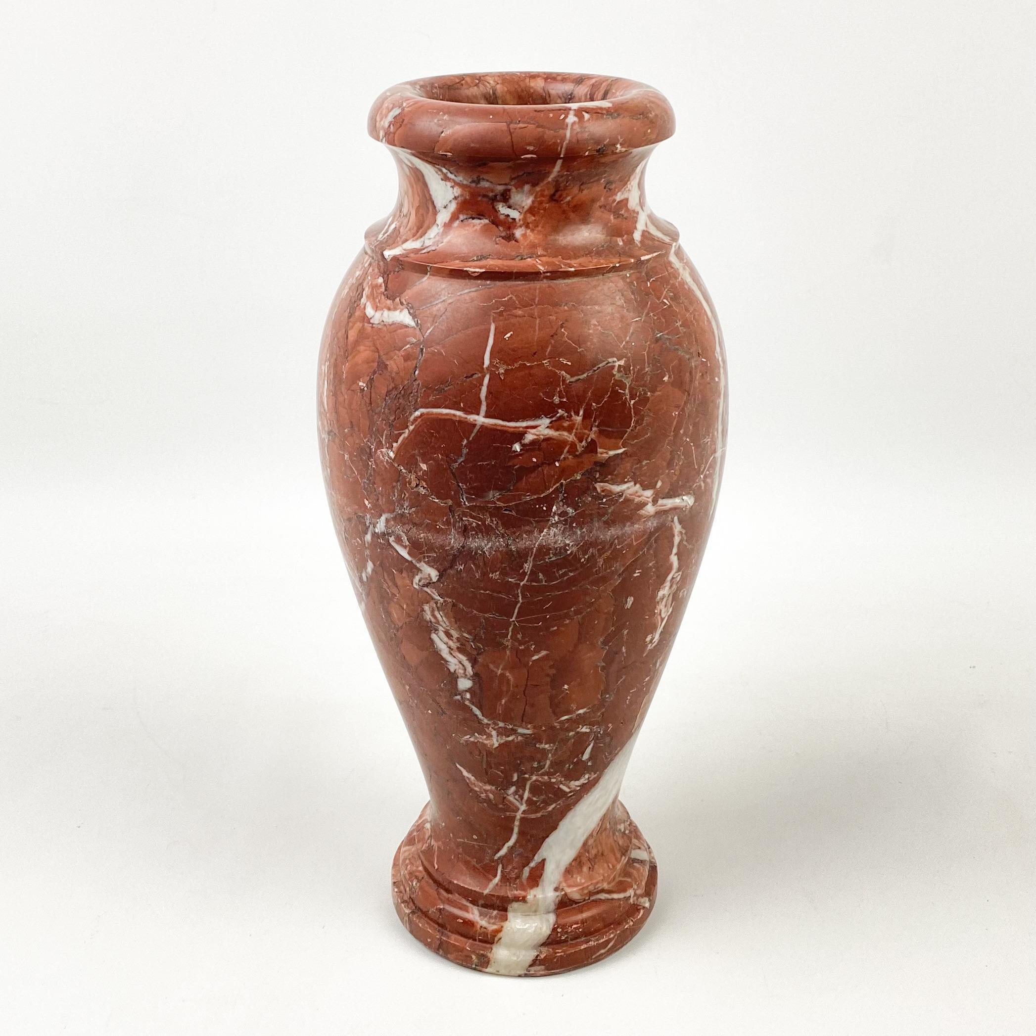 Unknown Neoclassical Red/Rouge Zebra Marble Vase For Sale