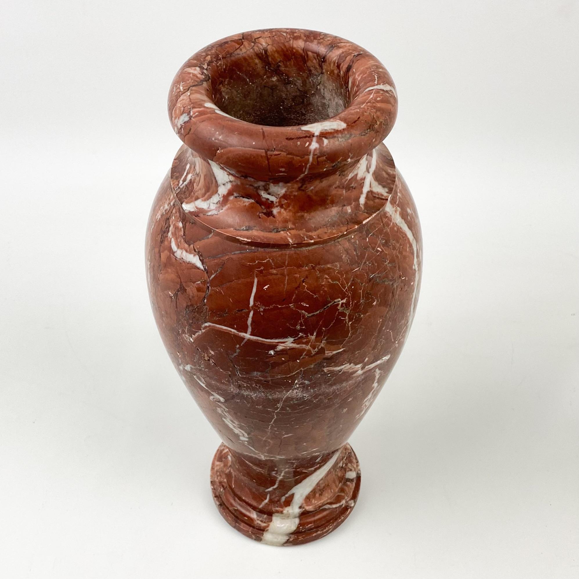 Late 20th Century Neoclassical Red/Rouge Zebra Marble Vase For Sale