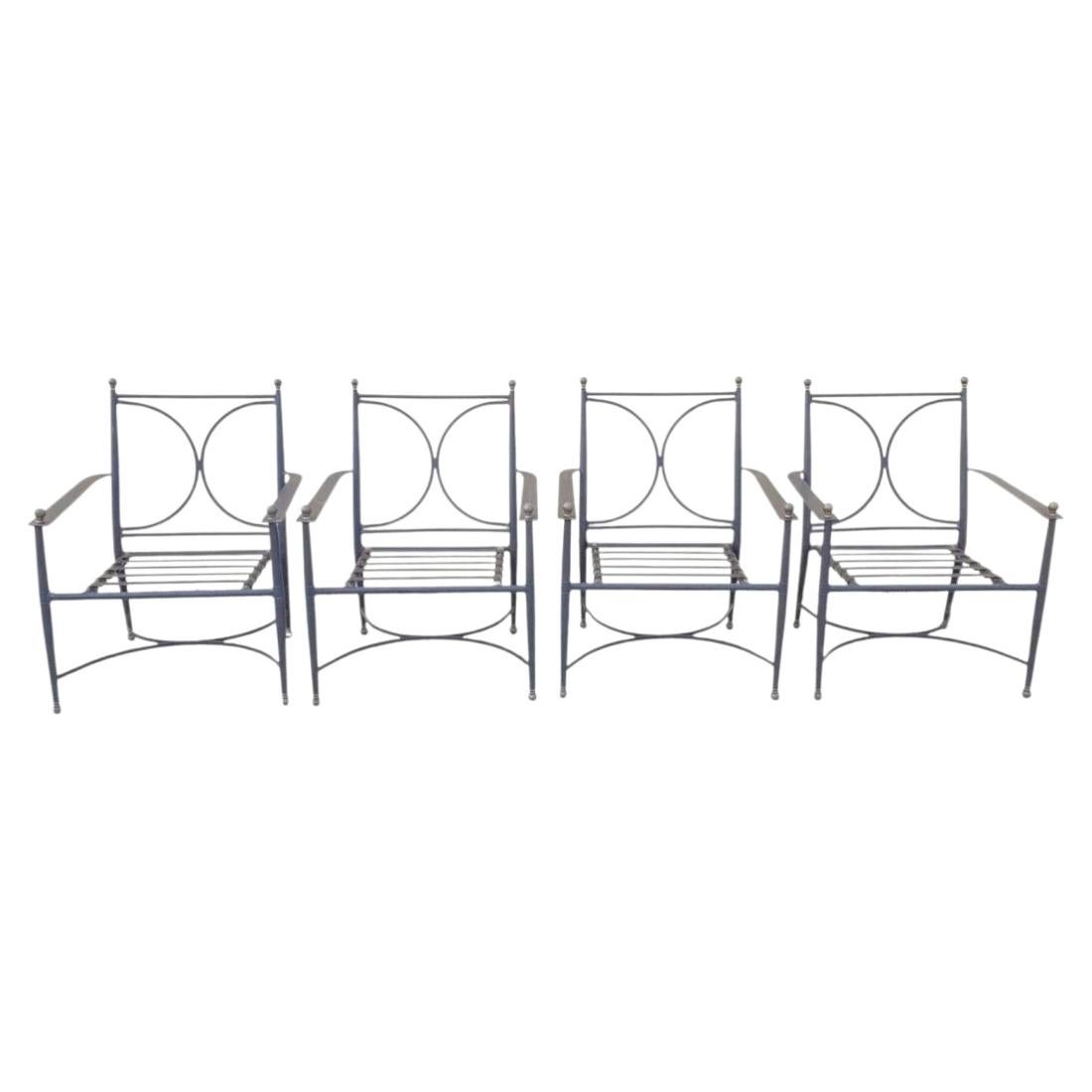 Neoclassical Regency Aluminum & Steel Metal Outdoor Patio Arm Chair - Set of 4