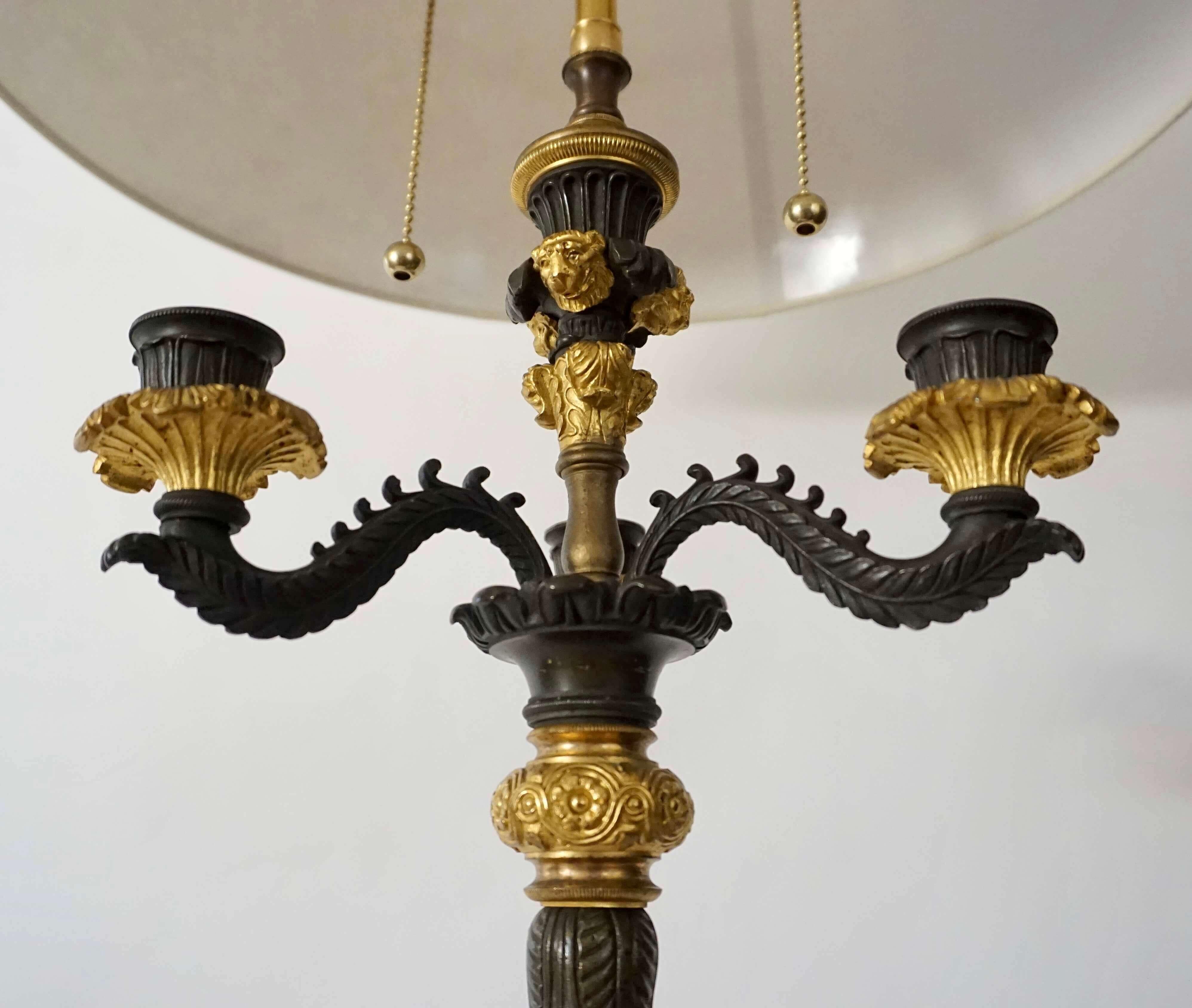 Neoclassical English Regency Parcel Ormolu Bronze Candelabra Lamp, circa 1825 In Good Condition In Kinderhook, NY